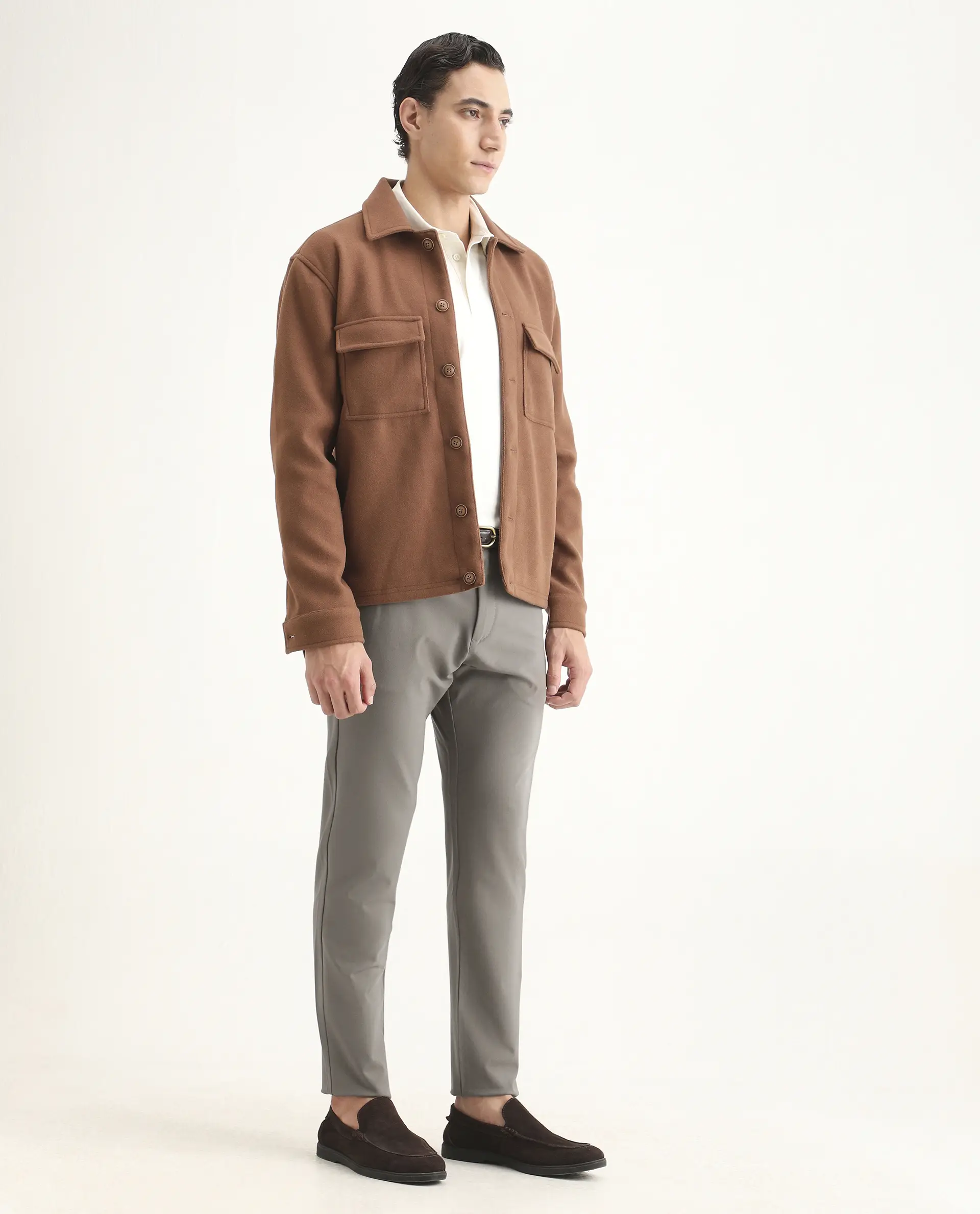 Rare Rabbit Men's Travel-Ss26 Dark Beige Polyester Fabric Button And Zip Closure Closure Plain Trouser - Image 5