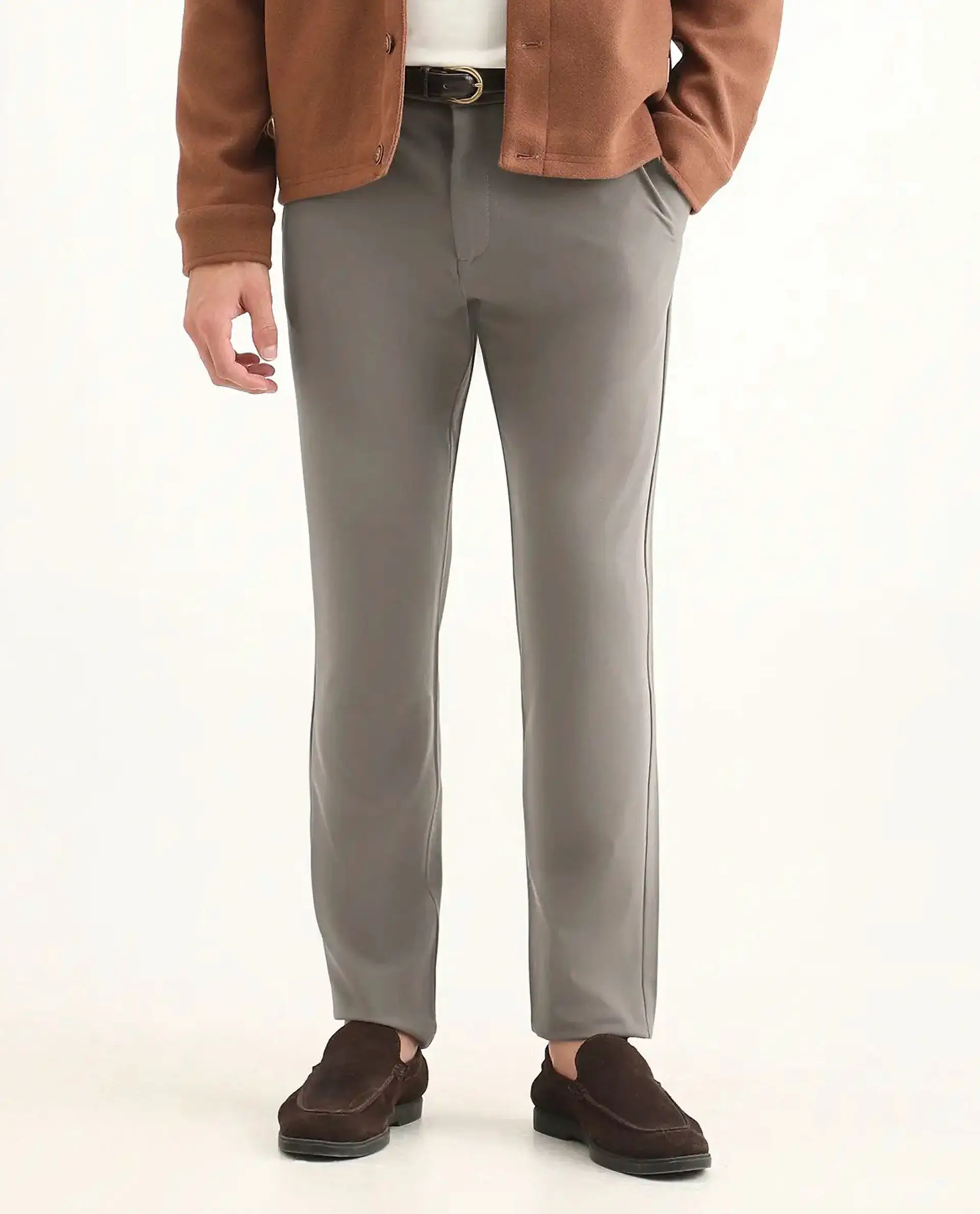 Rare Rabbit Men's Travel-Ss26 Dark Beige Polyester Fabric Button And Zip Closure Closure Plain Trouser - Image 8