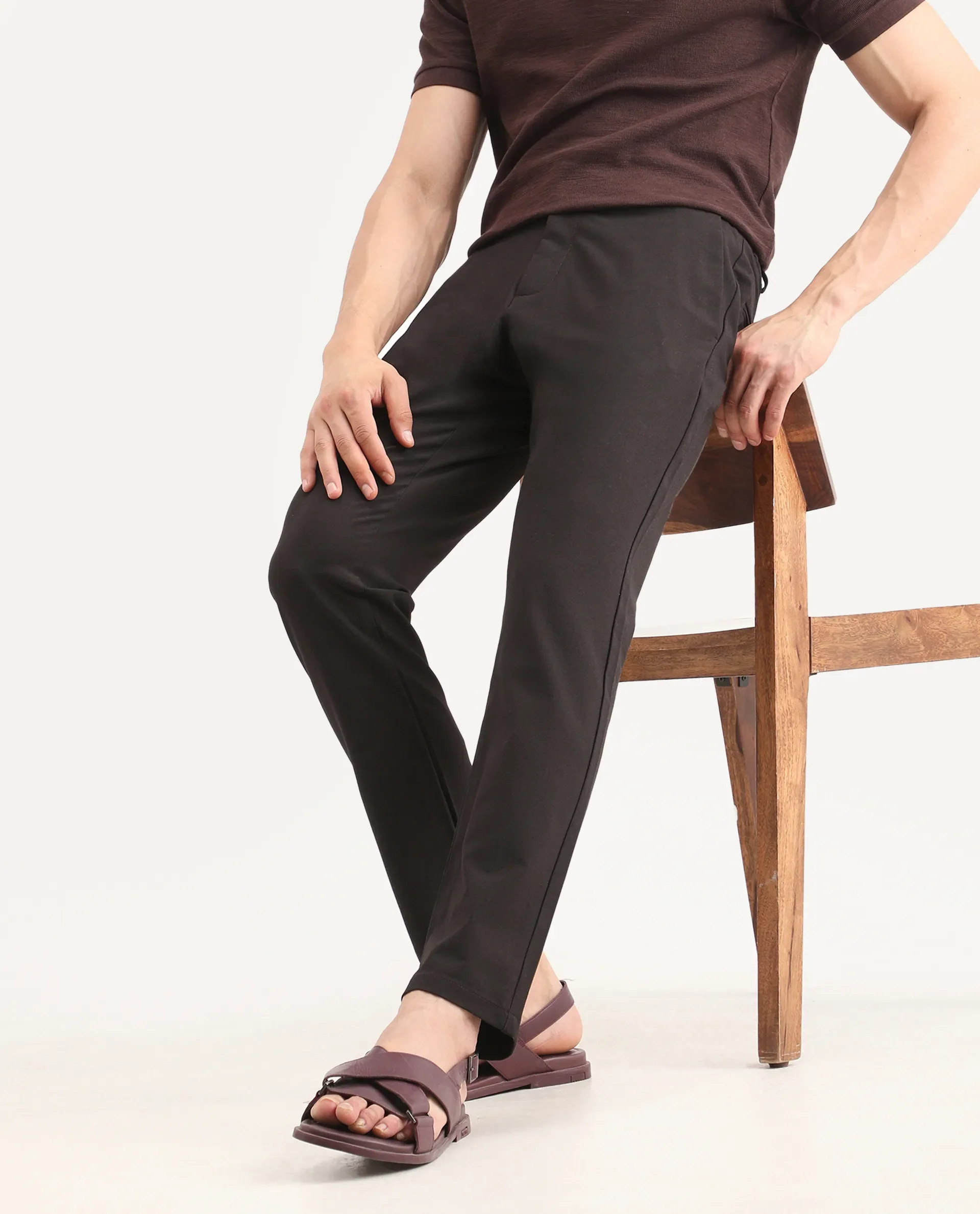 Rare Rabbit Men's Travel-Ss26 Dark Brown Polyester Fabric Button And Zip Closure Closure Plain Trouser - Image 2