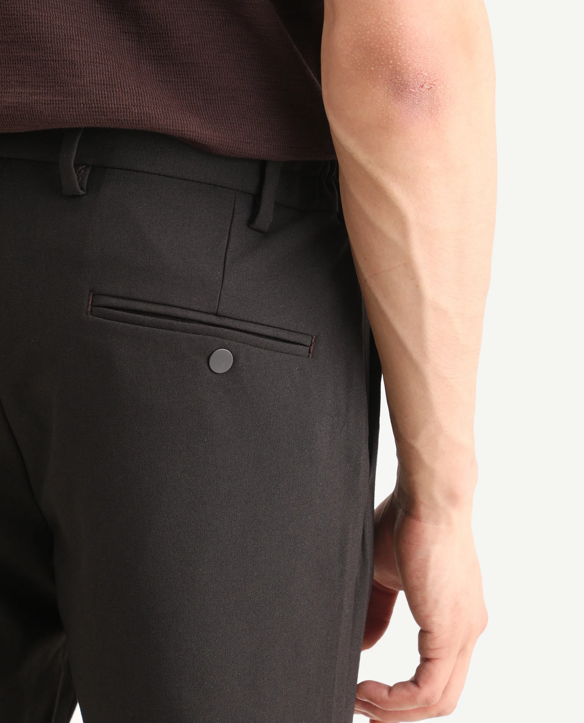 Rare Rabbit Men's Travel-Ss26 Dark Brown Polyester Fabric Button And Zip Closure Closure Plain Trouser - Image 3