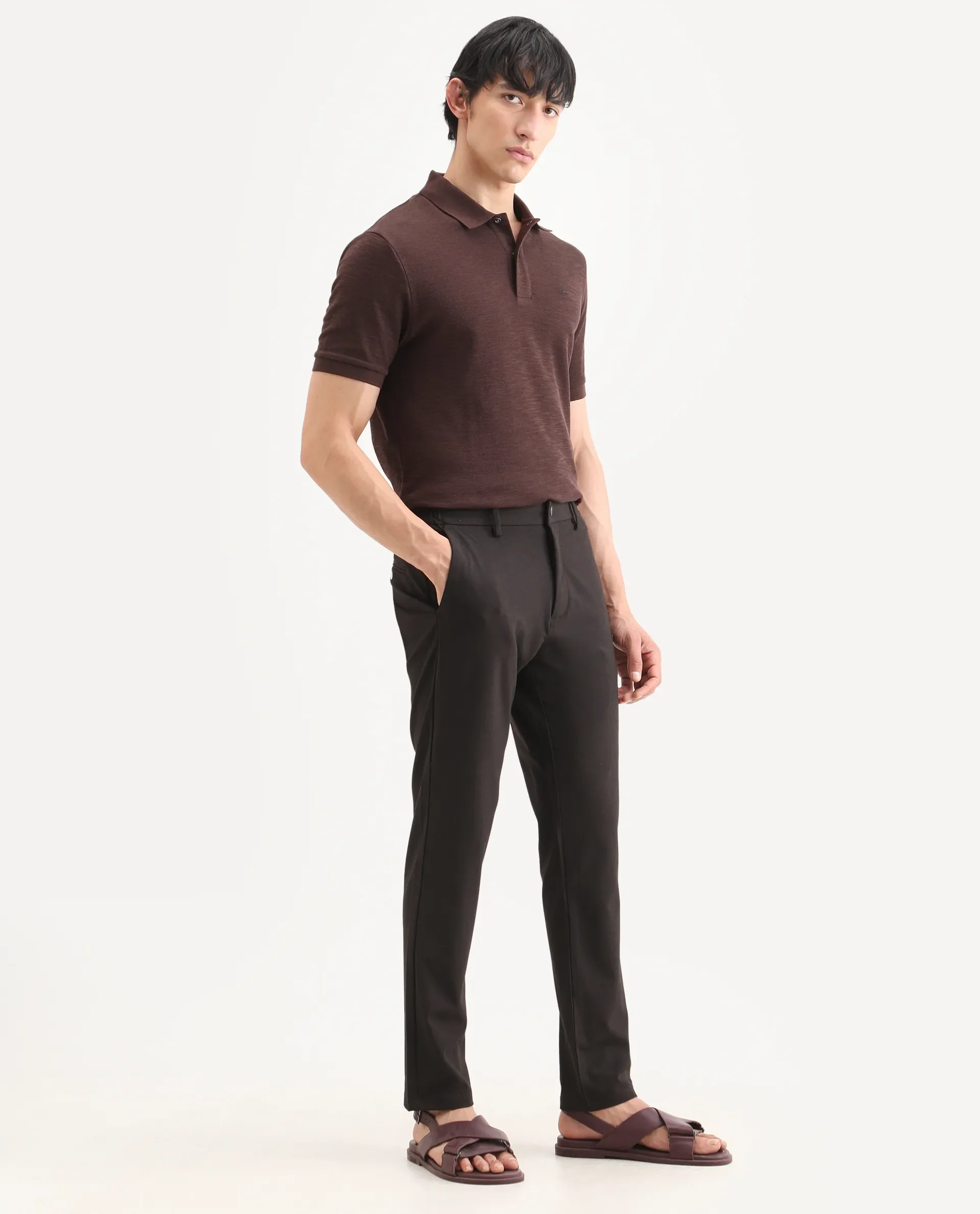 Rare Rabbit Men's Travel-Ss26 Dark Brown Polyester Fabric Button And Zip Closure Closure Plain Trouser - Image 5