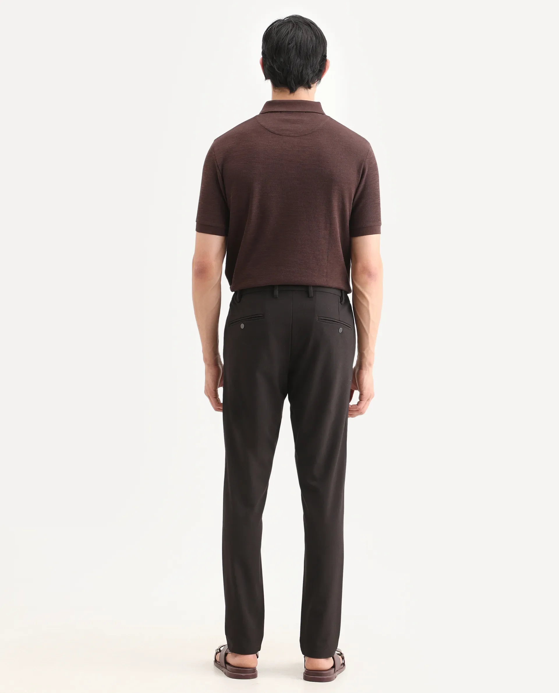 Rare Rabbit Men's Travel-Ss26 Dark Brown Polyester Fabric Button And Zip Closure Closure Plain Trouser - Image 7