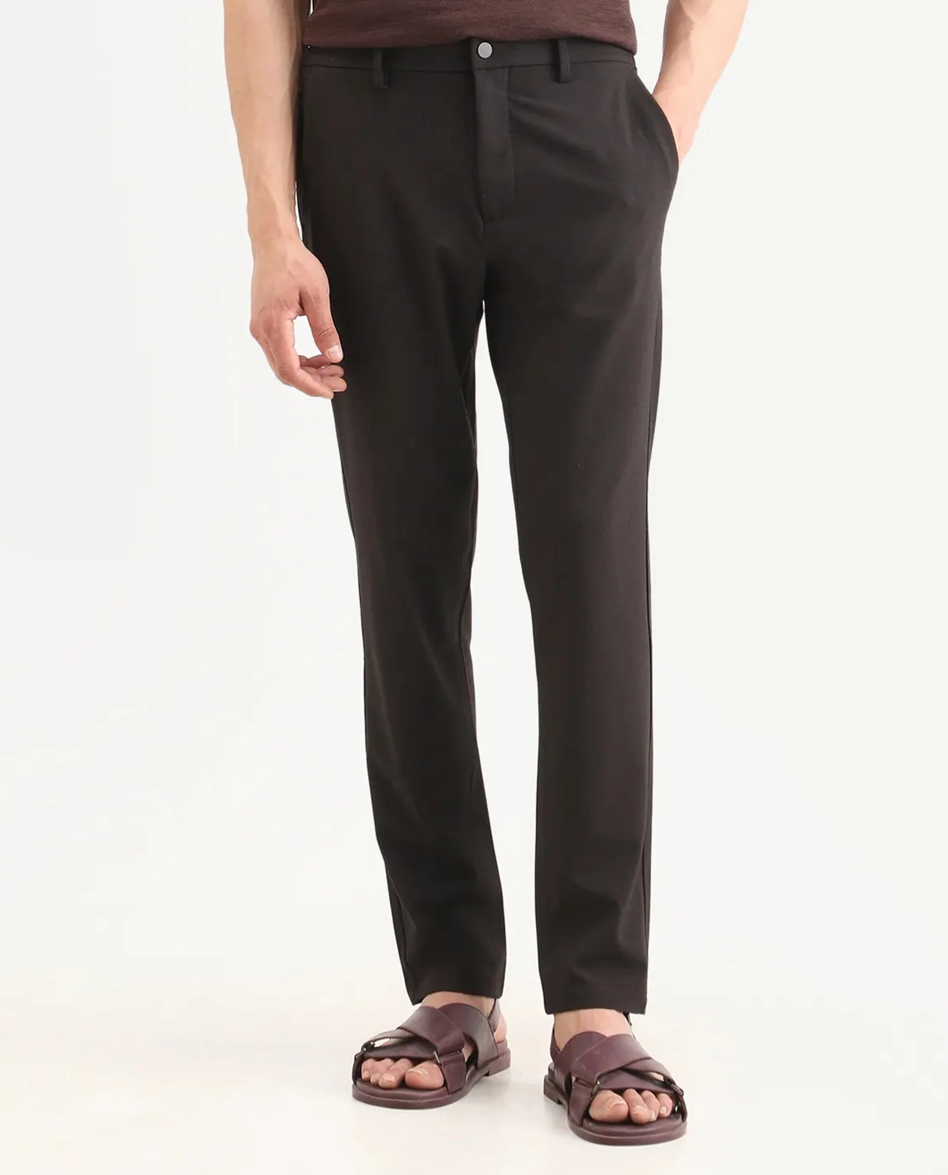 Rare Rabbit Men's Travel-Ss26 Dark Brown Polyester Fabric Button And Zip Closure Closure Plain Trouser - Image 8