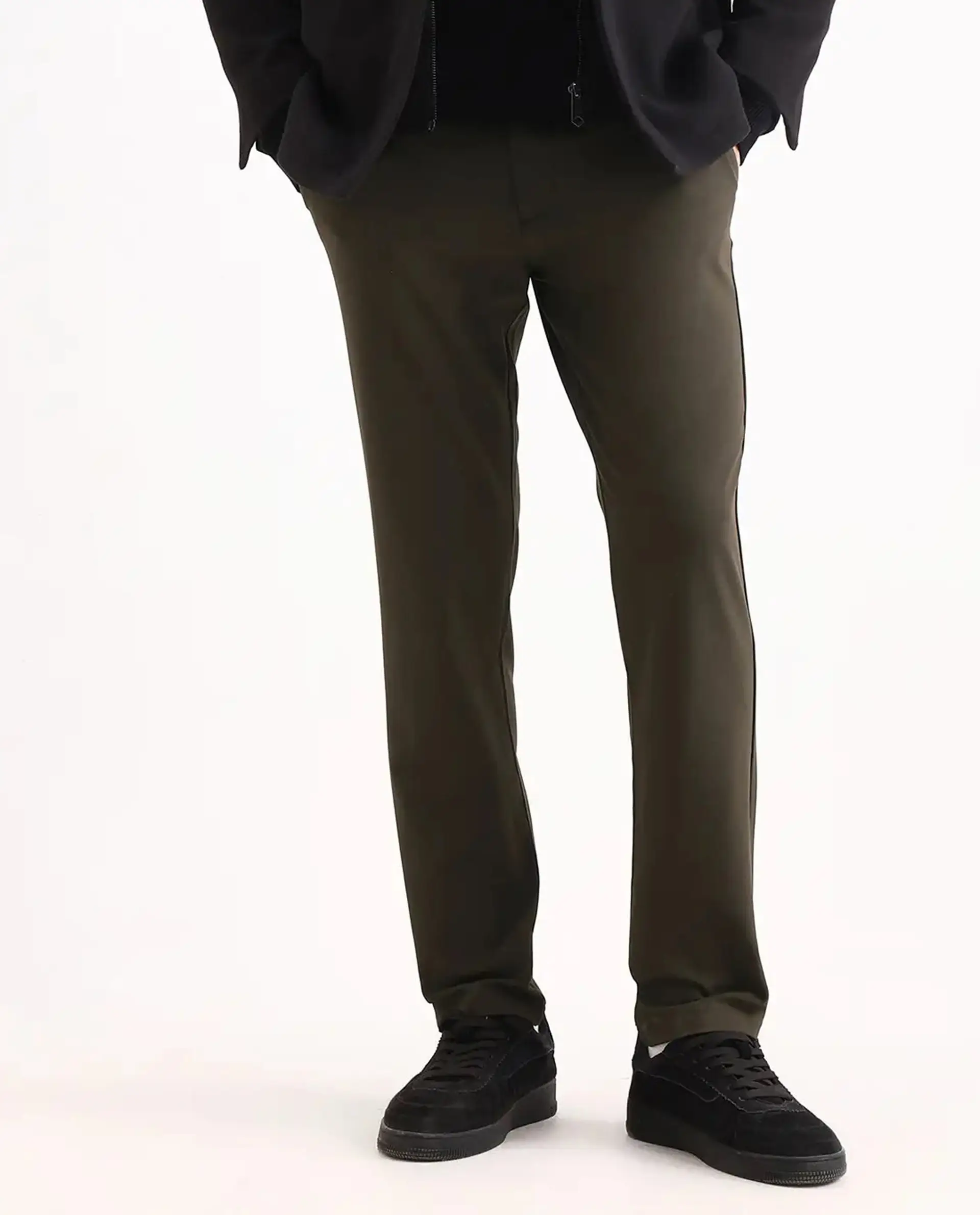 Rare Rabbit Men's Travel-Ss26 Dark Olive Polyester Fabric Button And Zip Closure Closure Plain Trouser - Image 11