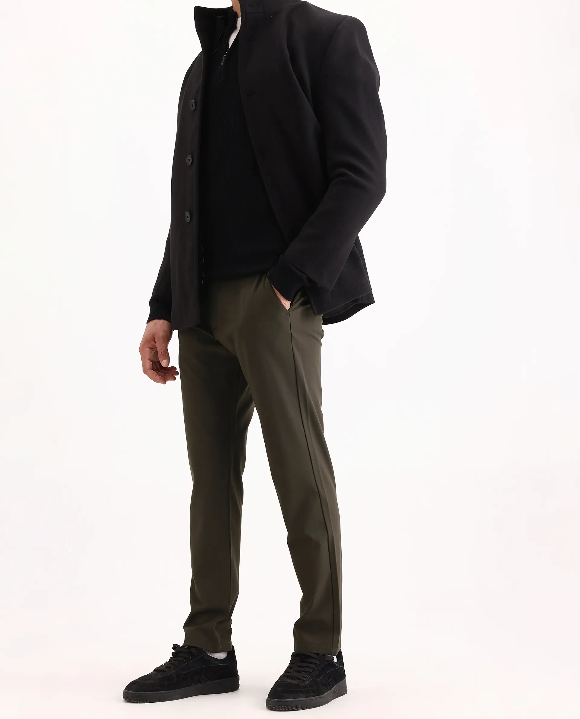 Rare Rabbit Men's Travel-Ss26 Dark Olive Polyester Fabric Button And Zip Closure Closure Plain Trouser - Image 4