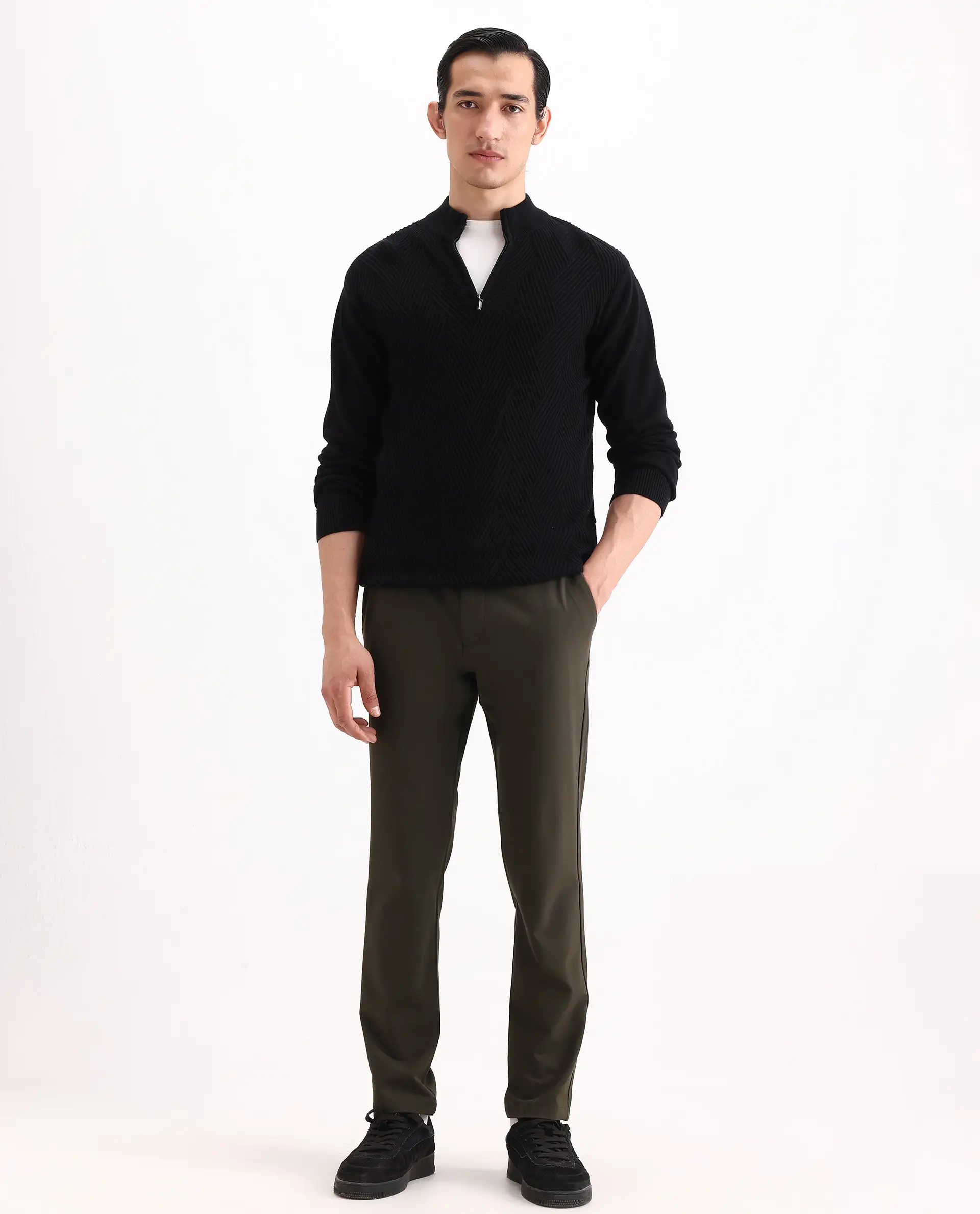 Rare Rabbit Men's Travel-Ss26 Dark Olive Polyester Fabric Button And Zip Closure Closure Plain Trouser - Image 7