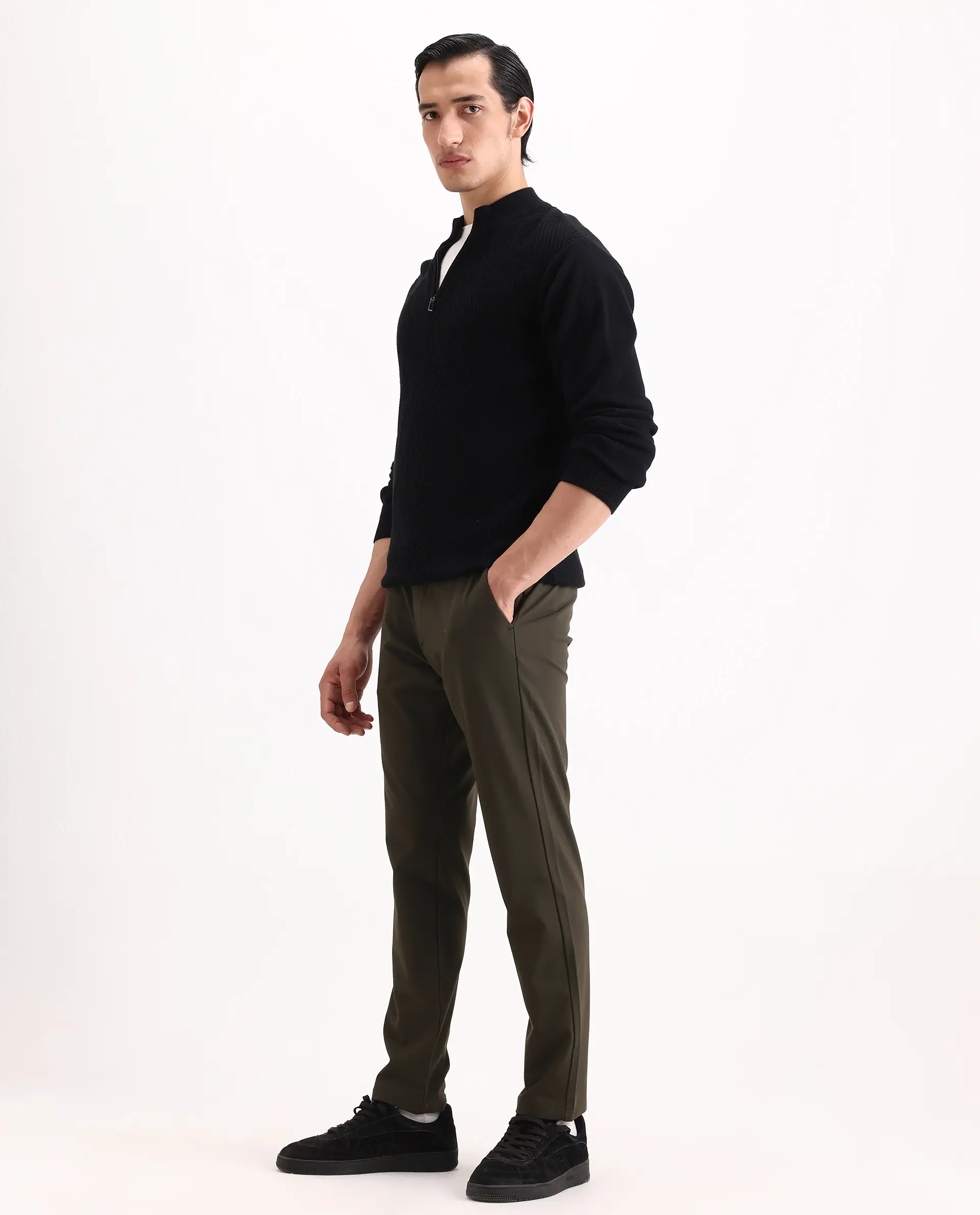 Rare Rabbit Men's Travel-Ss26 Dark Olive Polyester Fabric Button And Zip Closure Closure Plain Trouser - Image 8