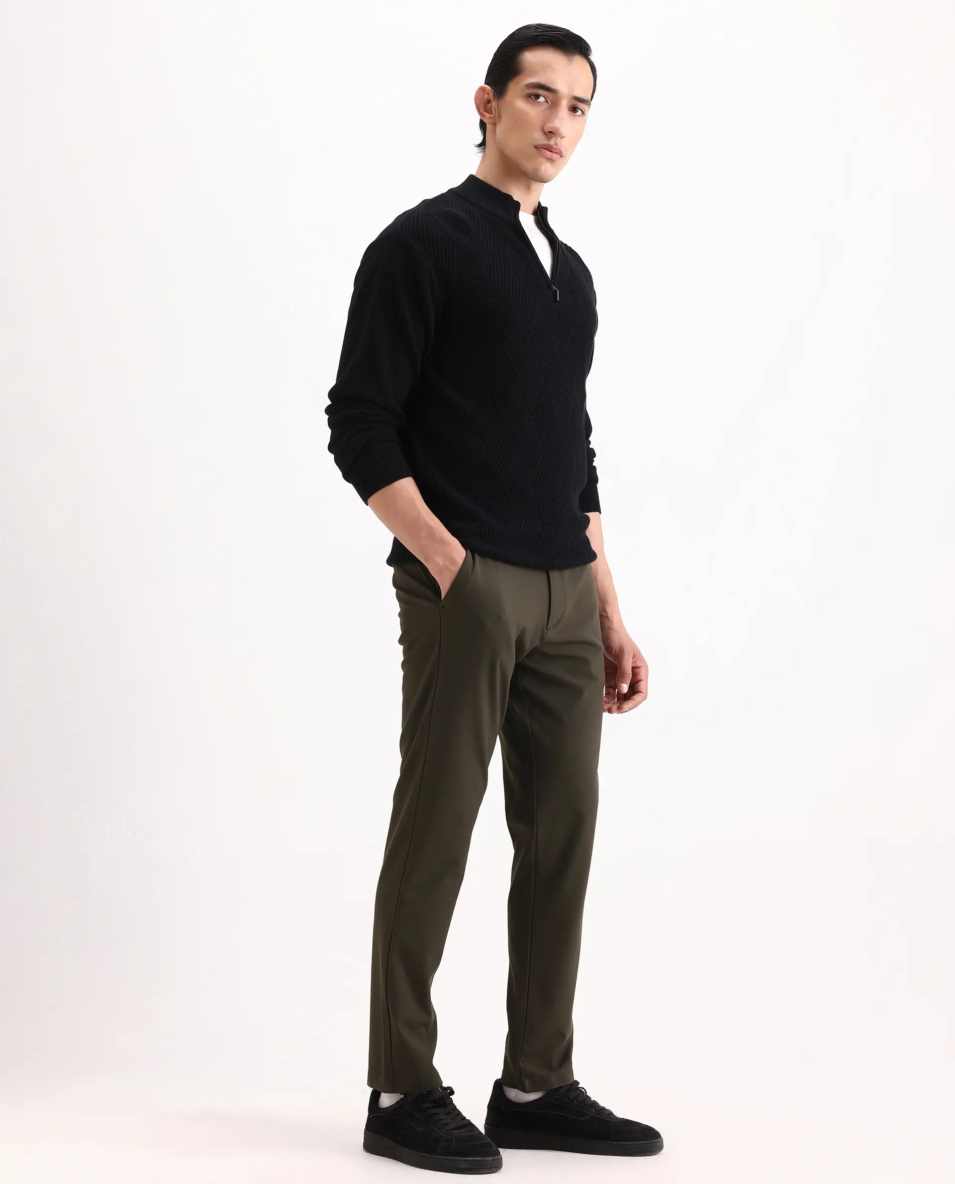 Rare Rabbit Men's Travel-Ss26 Dark Olive Polyester Fabric Button And Zip Closure Closure Plain Trouser - Image 9