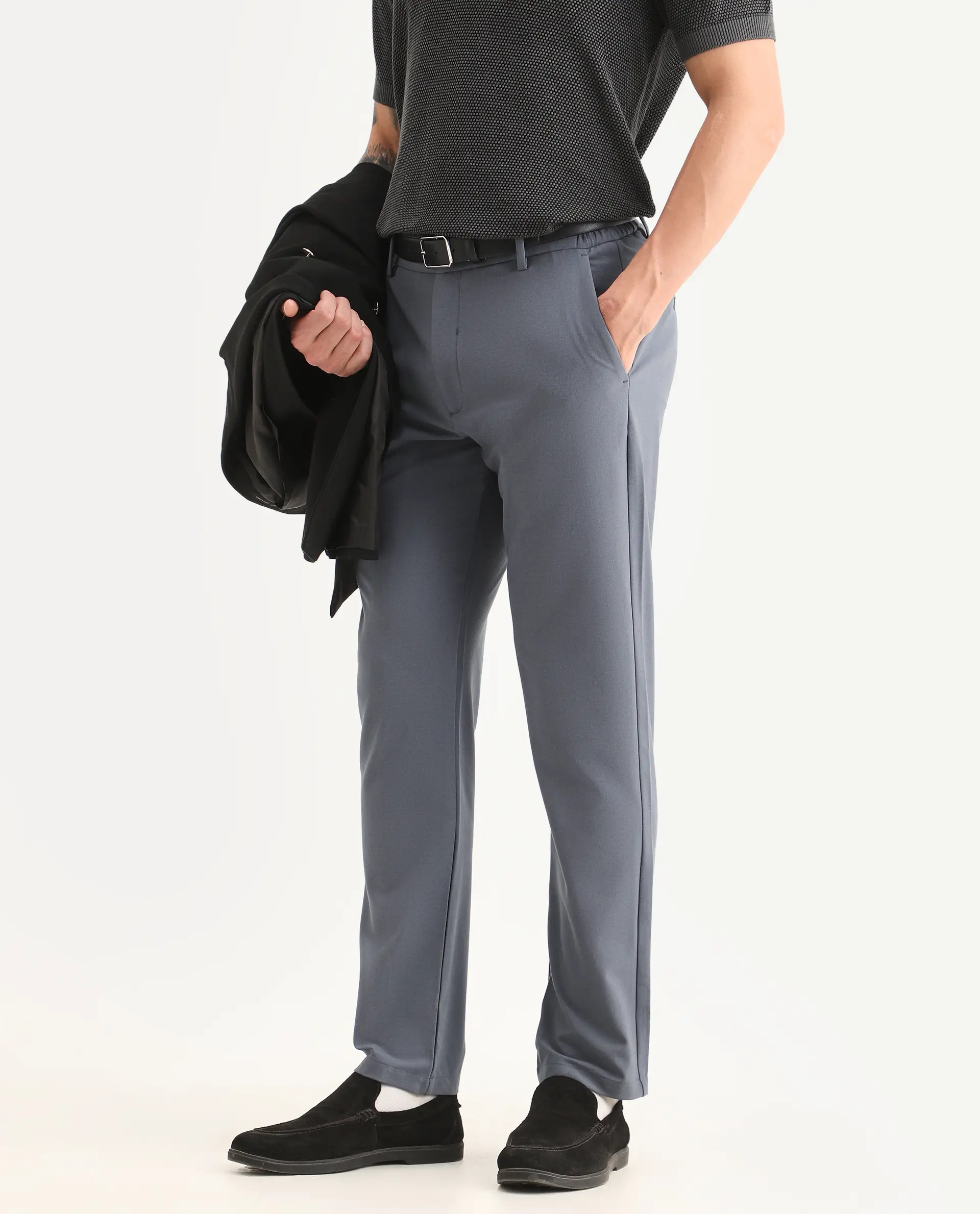 Rare Rabbit Men's Travel-Ss26 Dusky Blue Polyester Fabric Button And Zip Closure Closure Plain Trouser - Image 2