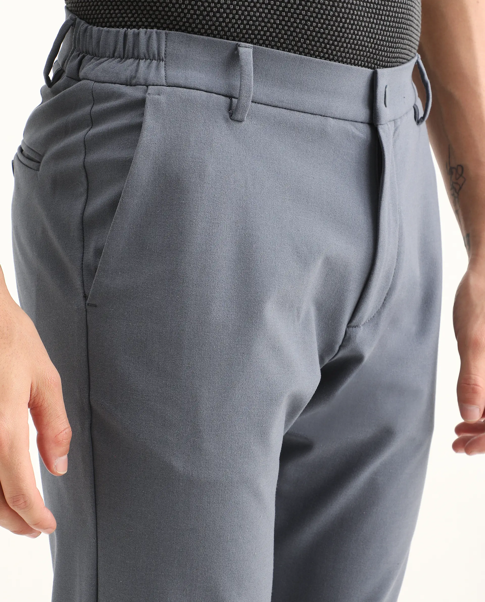 Rare Rabbit Men's Travel-Ss26 Dusky Blue Polyester Fabric Button And Zip Closure Closure Plain Trouser - Image 3