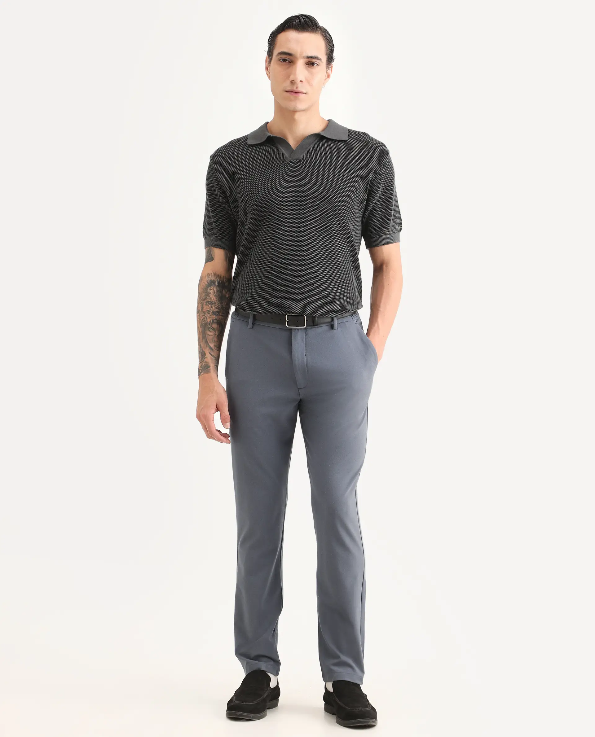 Rare Rabbit Men's Travel-Ss26 Dusky Blue Polyester Fabric Button And Zip Closure Closure Plain Trouser - Image 4
