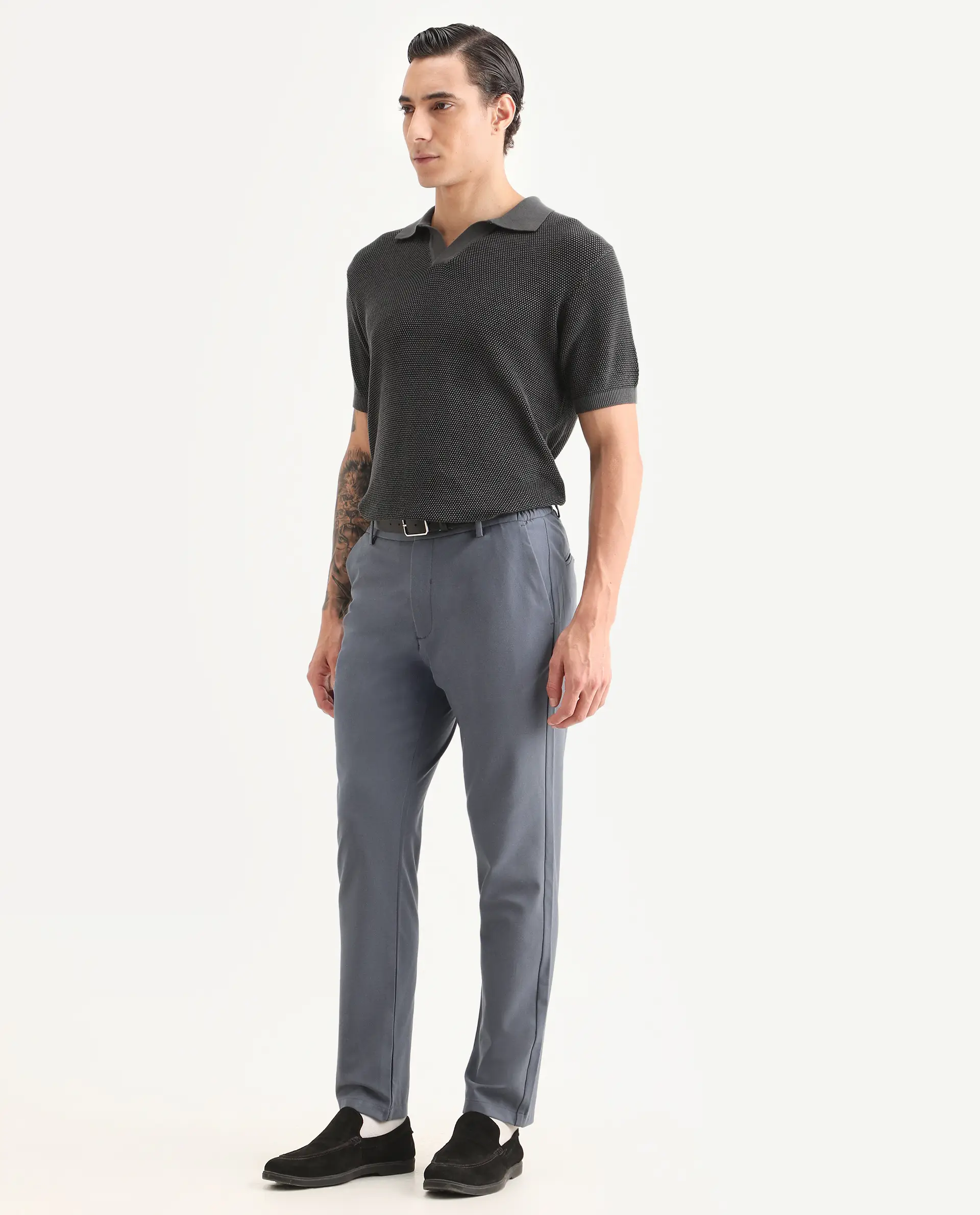 Rare Rabbit Men's Travel-Ss26 Dusky Blue Polyester Fabric Button And Zip Closure Closure Plain Trouser - Image 5
