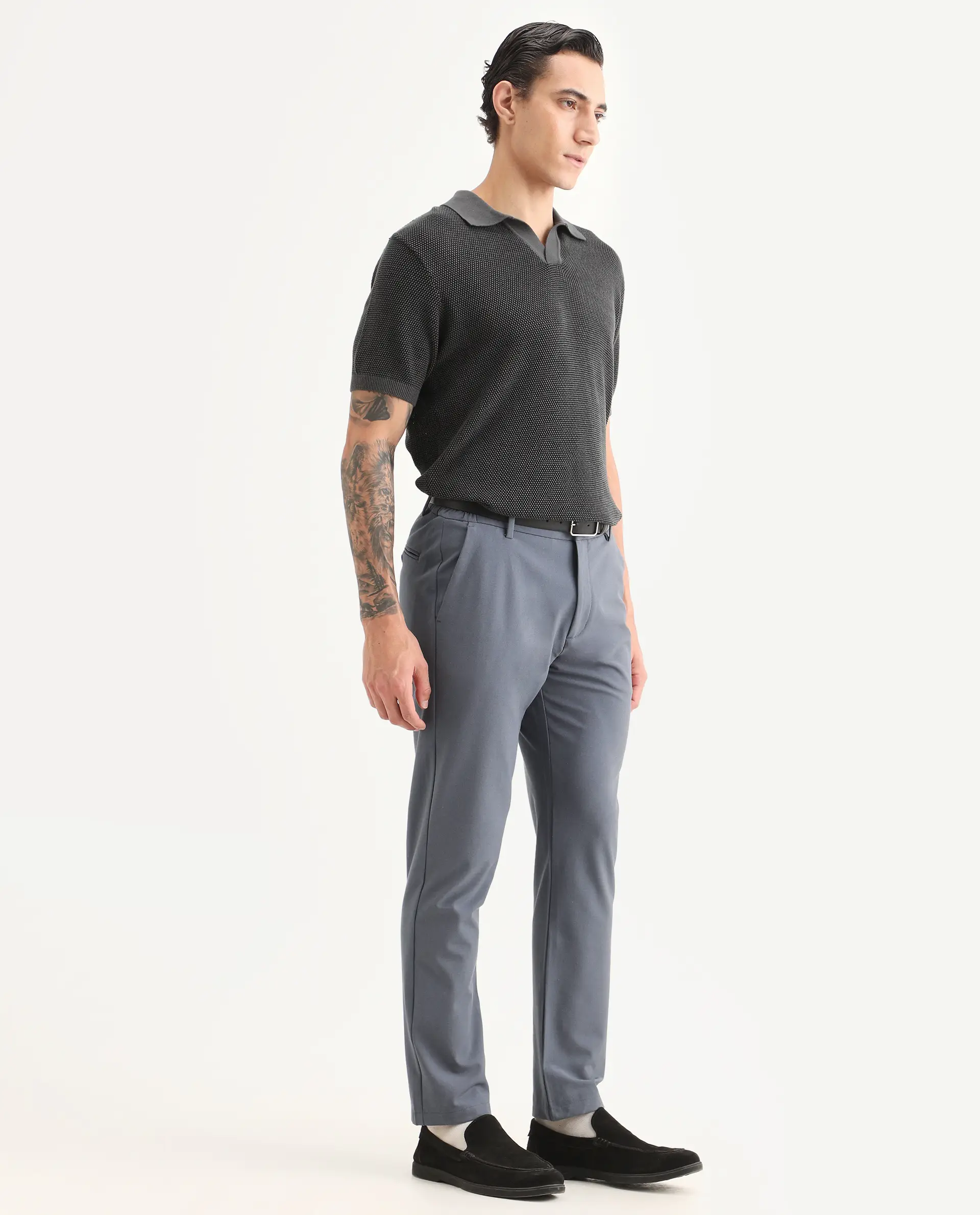 Rare Rabbit Men's Travel-Ss26 Dusky Blue Polyester Fabric Button And Zip Closure Closure Plain Trouser - Image 6
