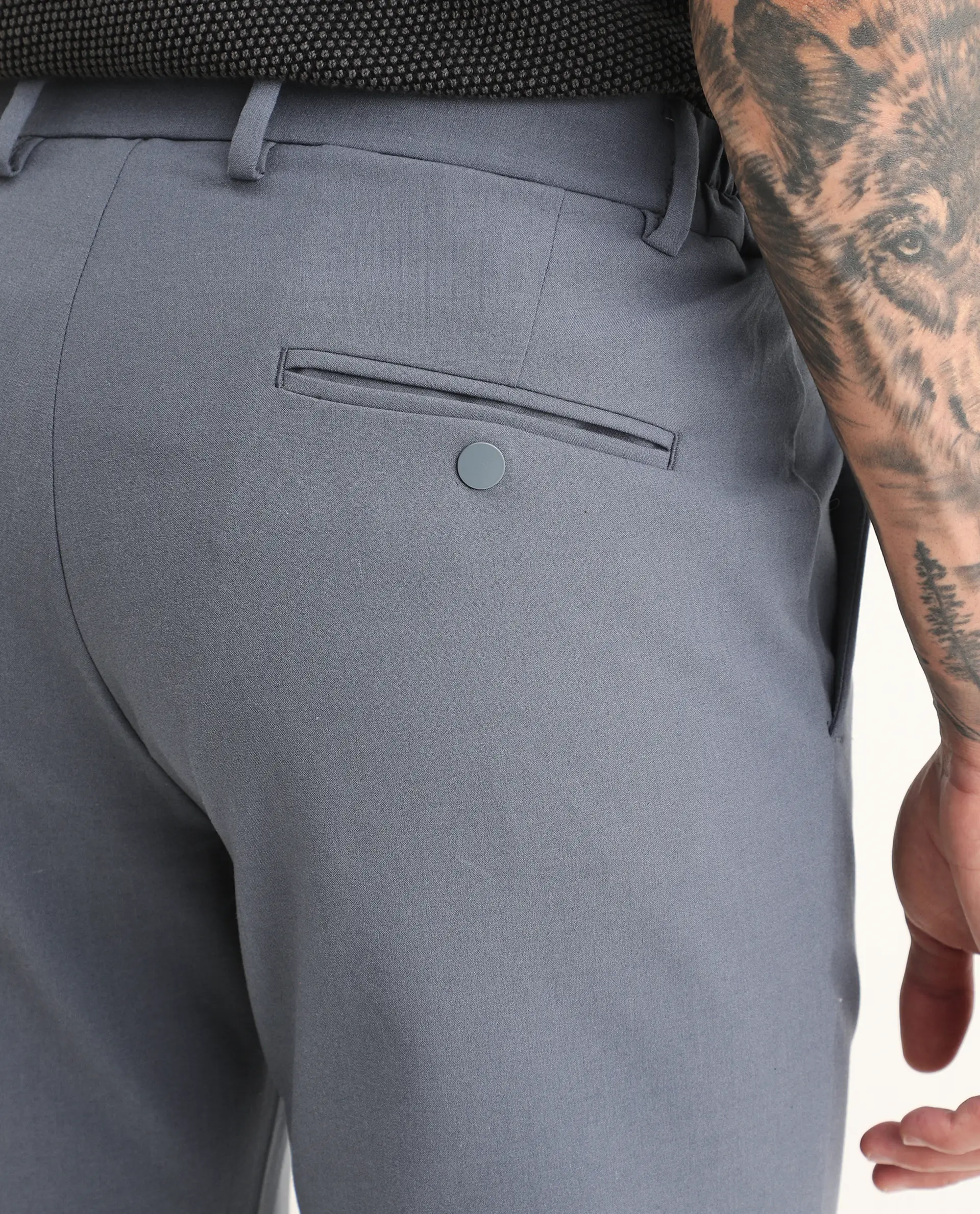Rare Rabbit Men's Travel-Ss26 Dusky Blue Polyester Fabric Button And Zip Closure Closure Plain Trouser - Image 7