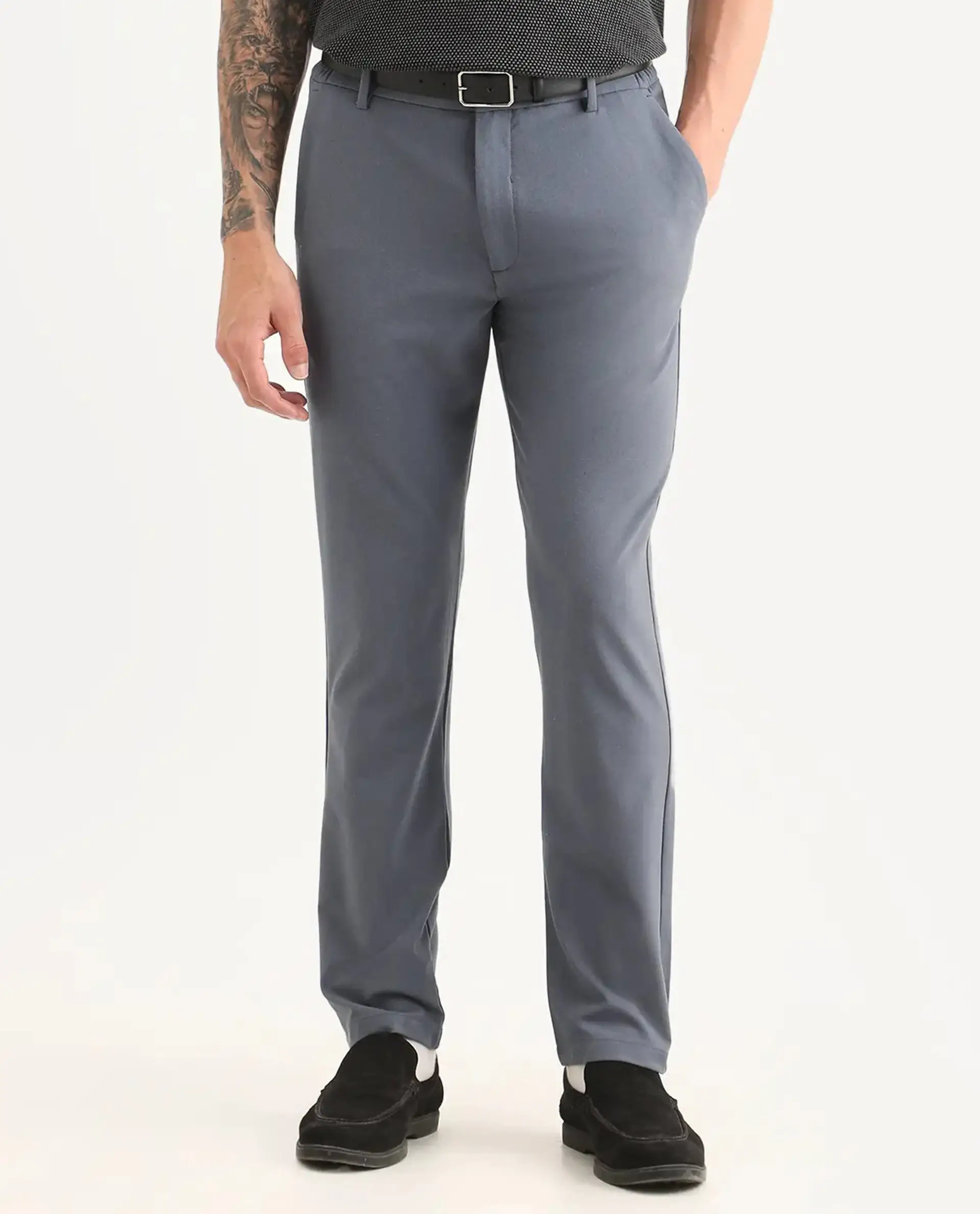 Rare Rabbit Men's Travel-Ss26 Dusky Blue Polyester Fabric Button And Zip Closure Closure Plain Trouser - Image 9