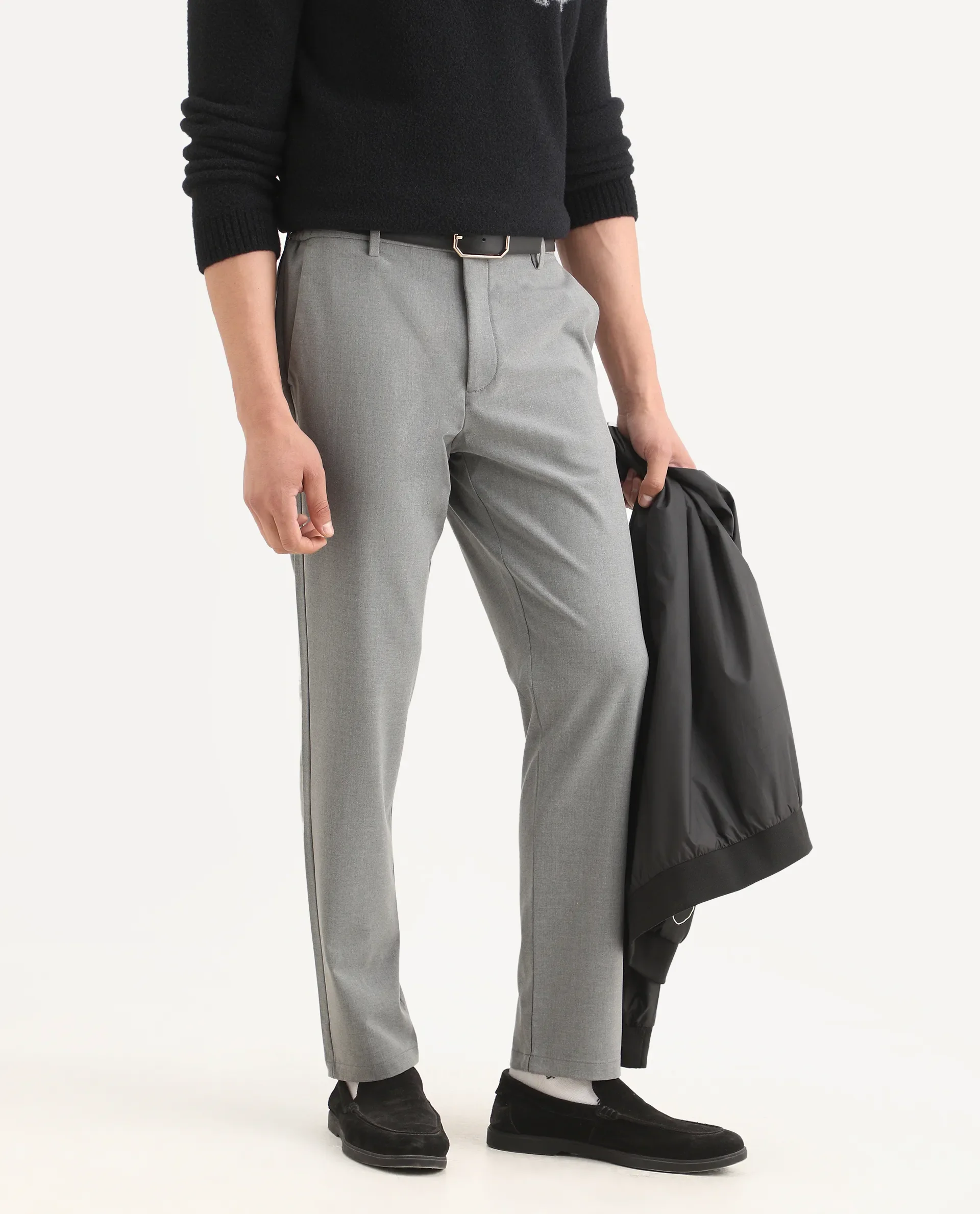 Rare Rabbit Men's Travel-Ss26 Grey Polyester Fabric Button And Zip Closure Closure Plain Trouser - Image 3