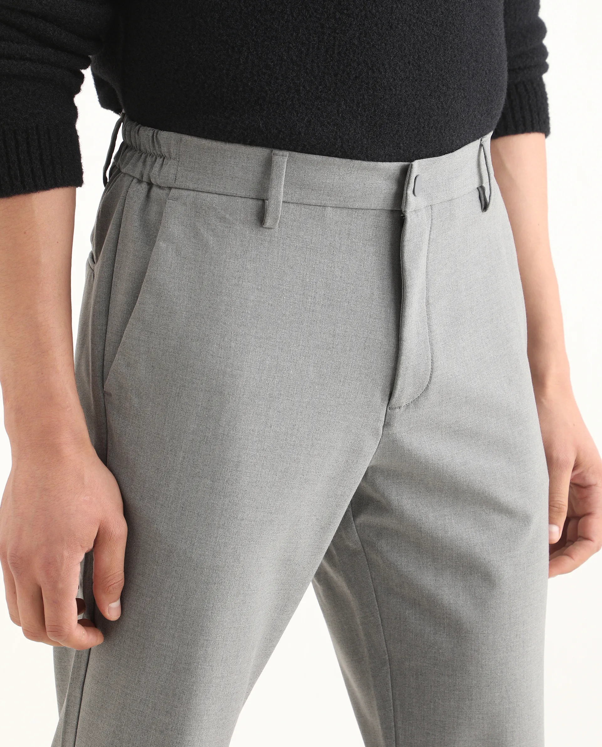 Rare Rabbit Men's Travel-Ss26 Grey Polyester Fabric Button And Zip Closure Closure Plain Trouser - Image 4