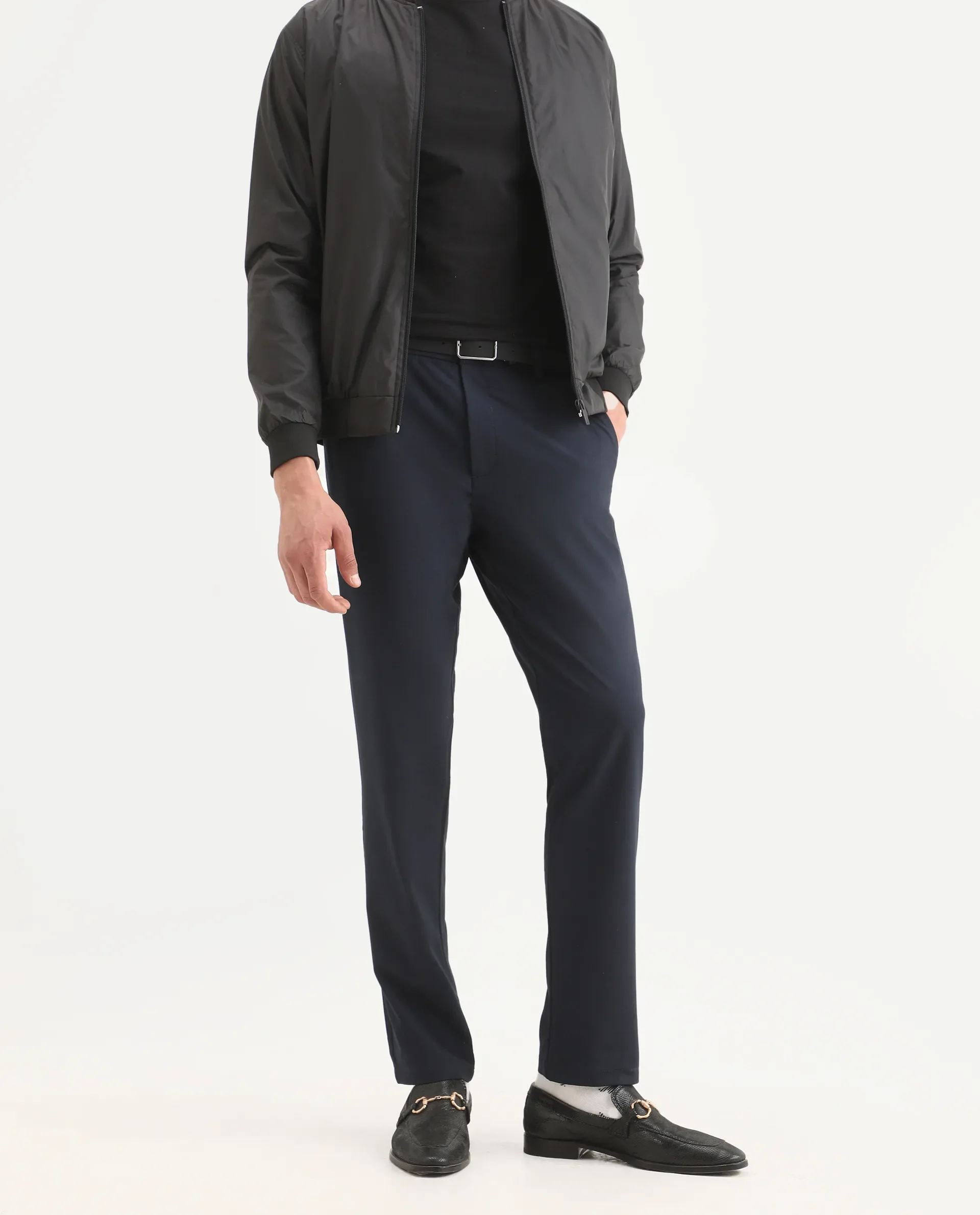 Rare Rabbit Men's Travel-Ss26 Navy Polyester Fabric Button And Zip Closure Closure Plain Trouser - Image 3