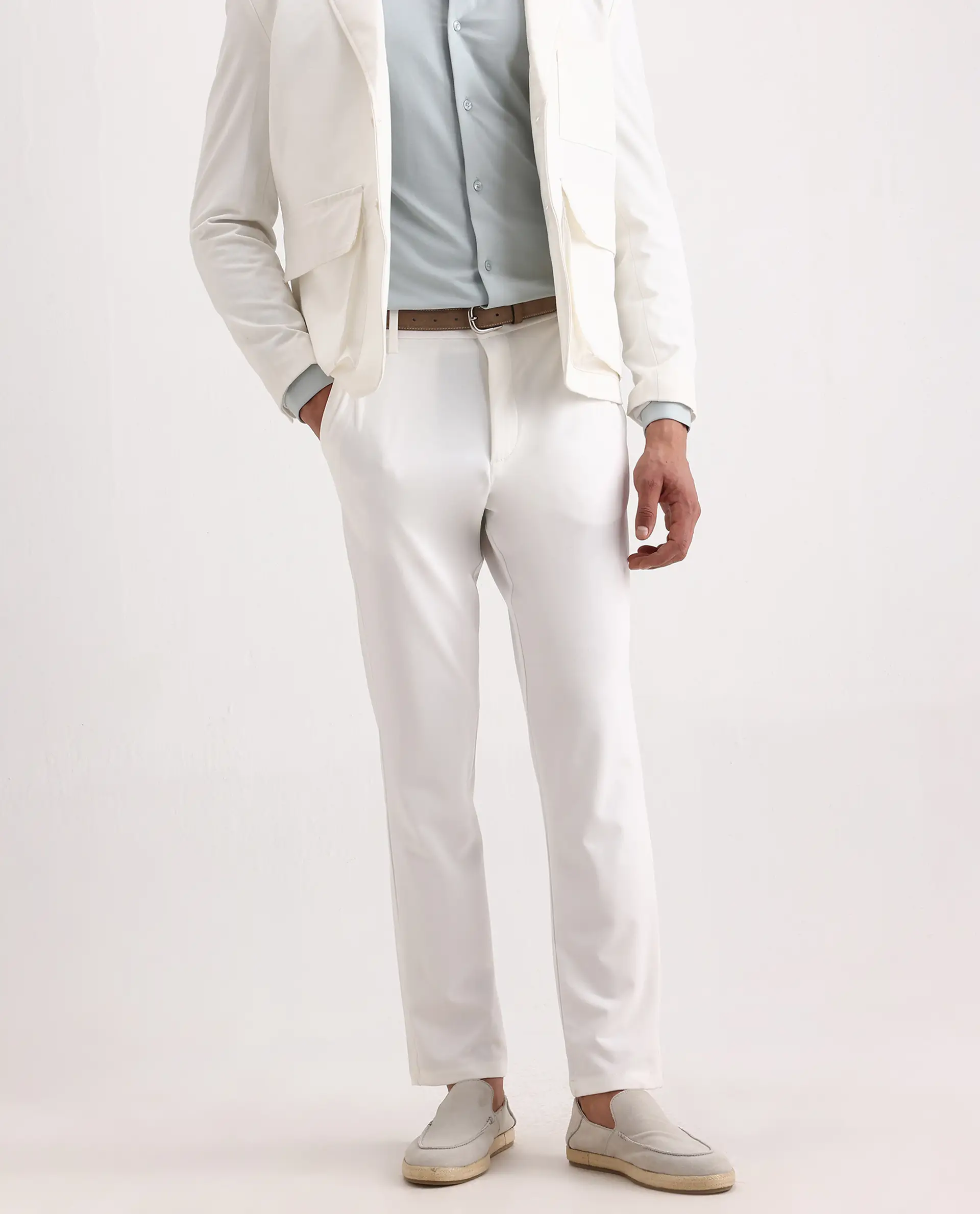 Rare Rabbit Men's Travel-Ss26 White Polyester Fabric Button And Zip Closure Closure Plain Trouser - Image 2