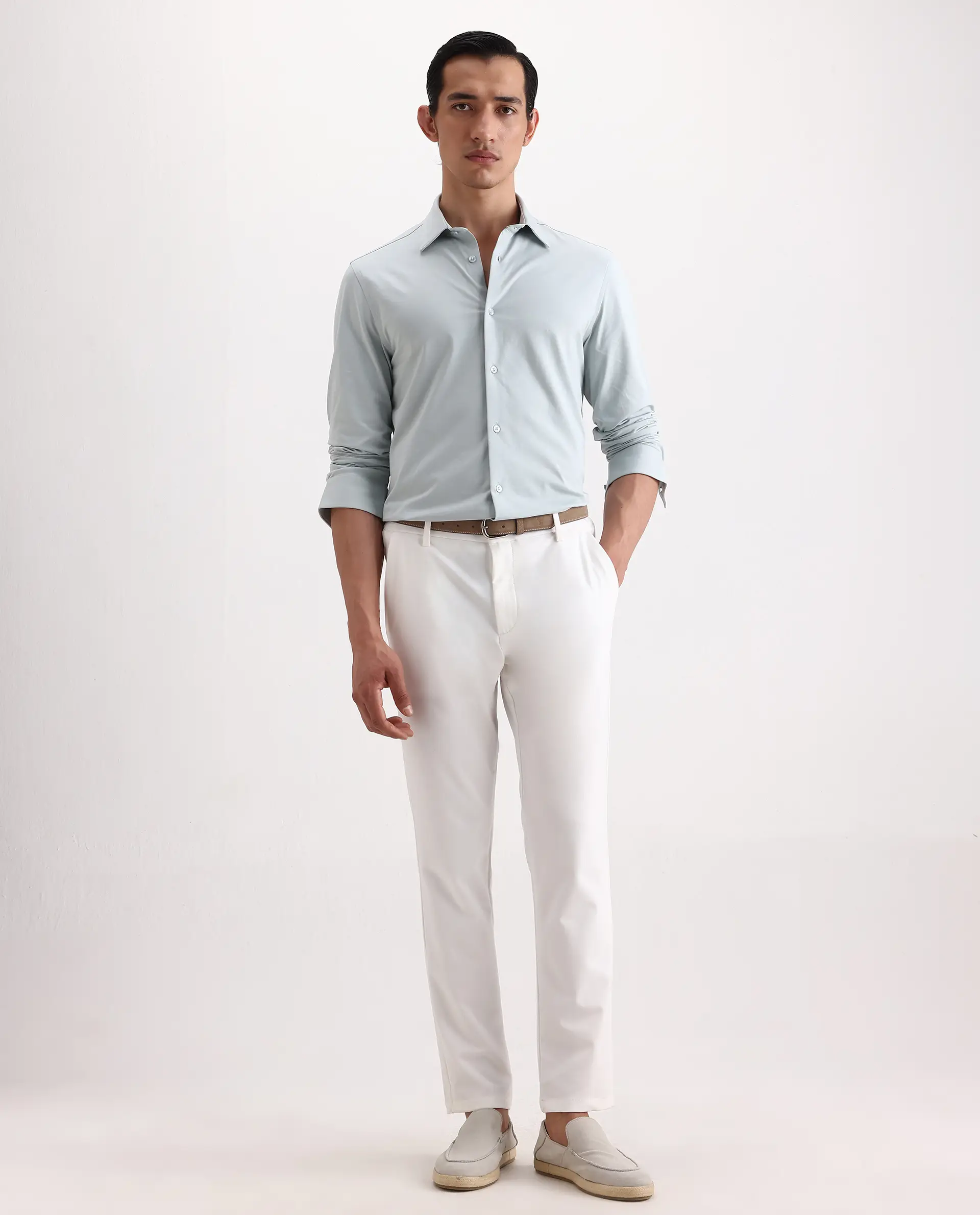 Rare Rabbit Men's Travel-Ss26 White Polyester Fabric Button And Zip Closure Closure Plain Trouser - Image 4