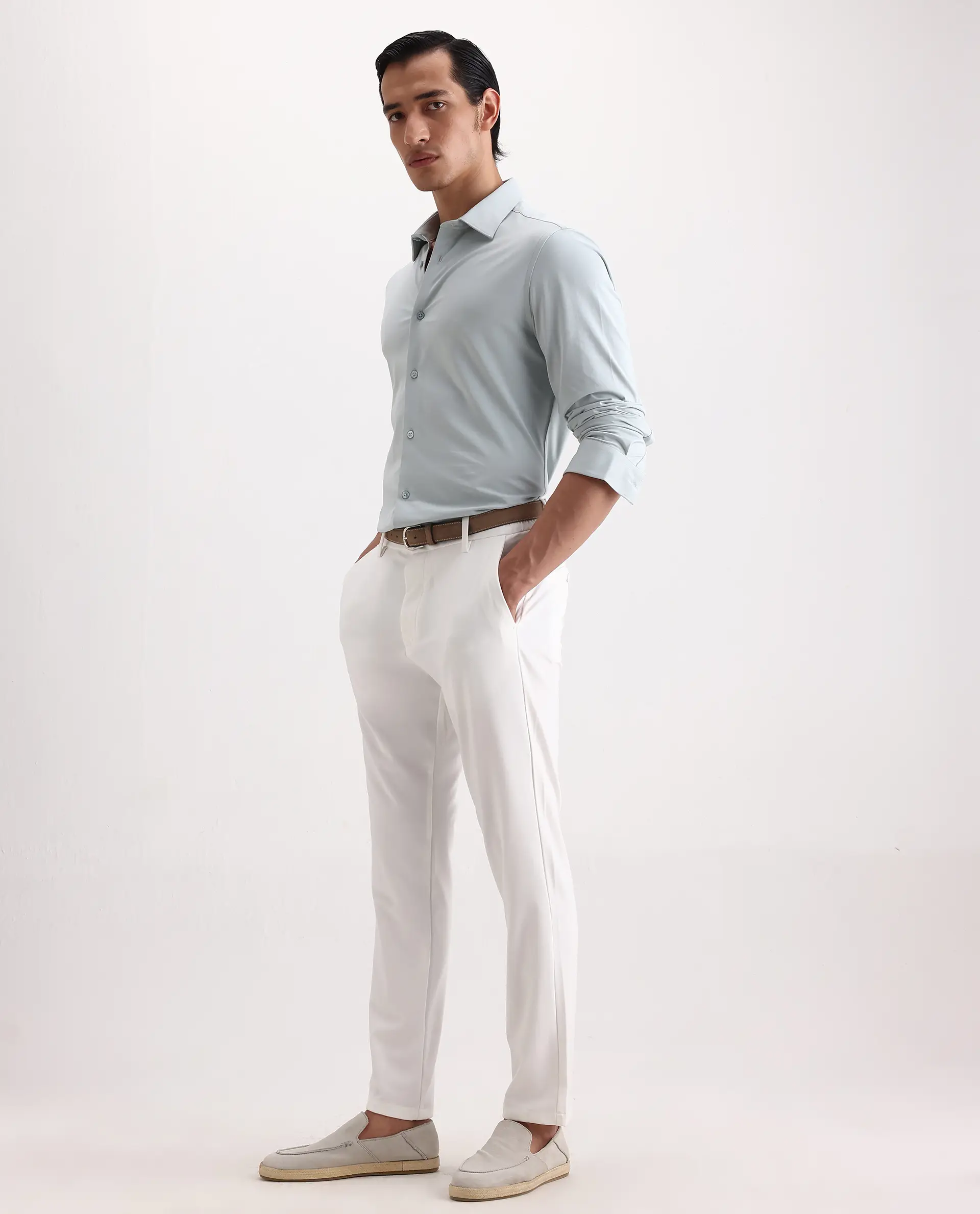 Rare Rabbit Men's Travel-Ss26 White Polyester Fabric Button And Zip Closure Closure Plain Trouser - Image 5