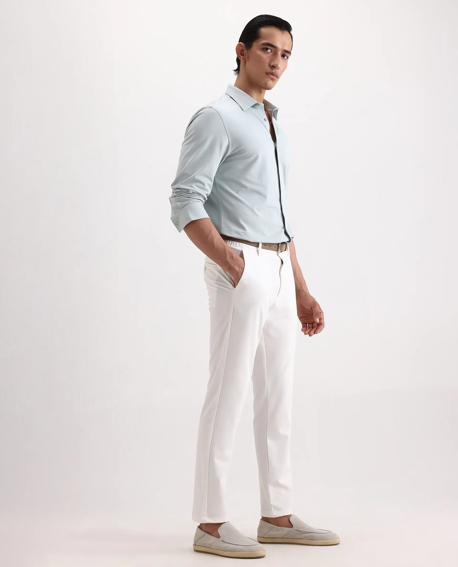 Rare Rabbit Men's Travel-Ss26 White Polyester Fabric Button And Zip Closure Closure Plain Trouser - Image 6