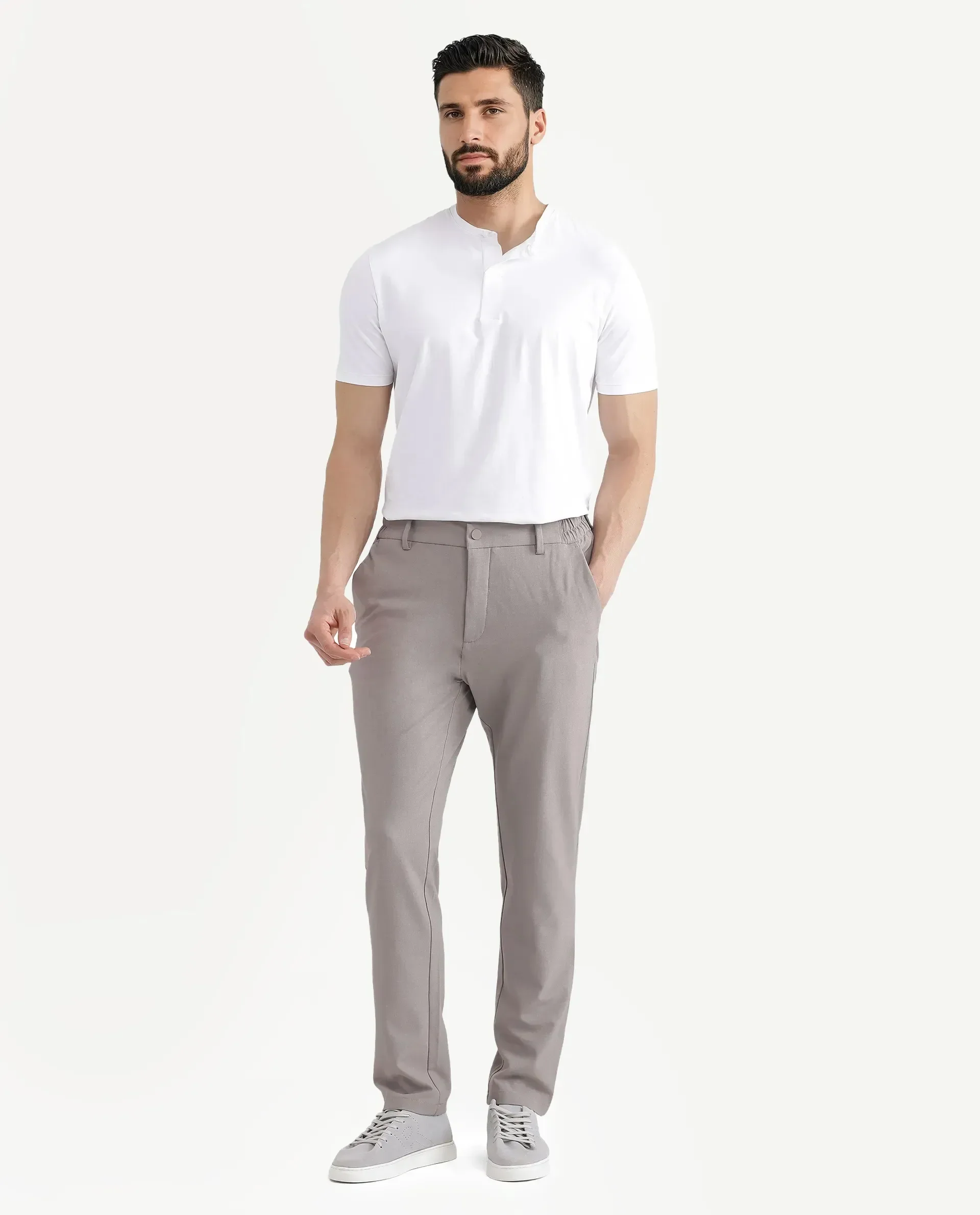 Rare Rabbit Men Travel-Stk Dark Beige Polyester Fabric Button And Zip Closure Closure Plain Trouser - Image 2