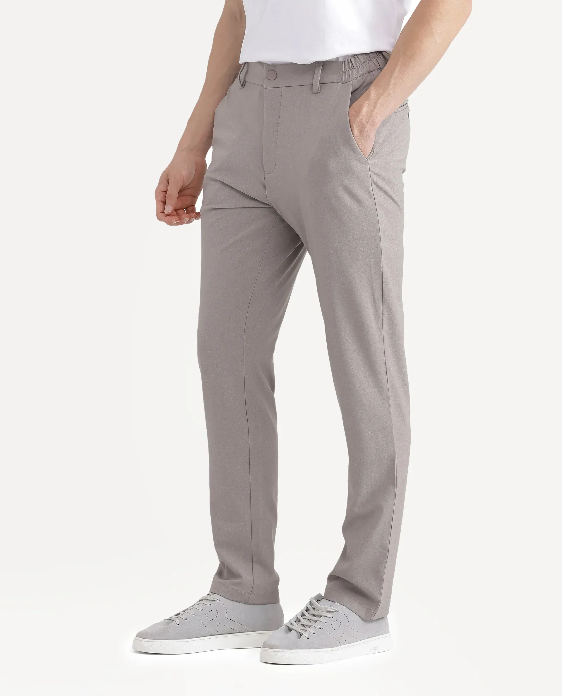 Rare Rabbit Men Travel-Stk Dark Beige Polyester Fabric Button And Zip Closure Closure Plain Trouser - Image 6