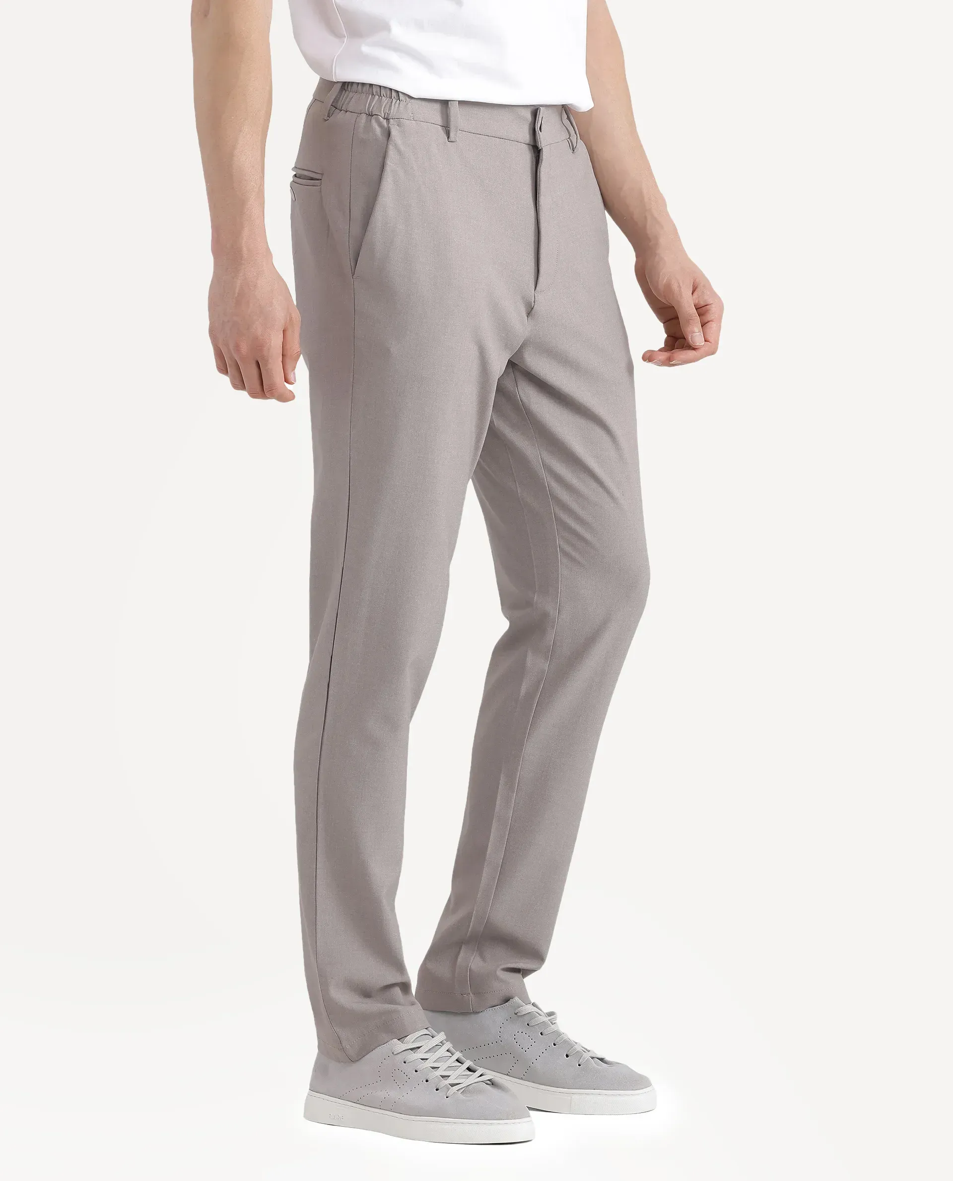 Rare Rabbit Men Travel-Stk Dark Beige Polyester Fabric Button And Zip Closure Closure Plain Trouser - Image 7