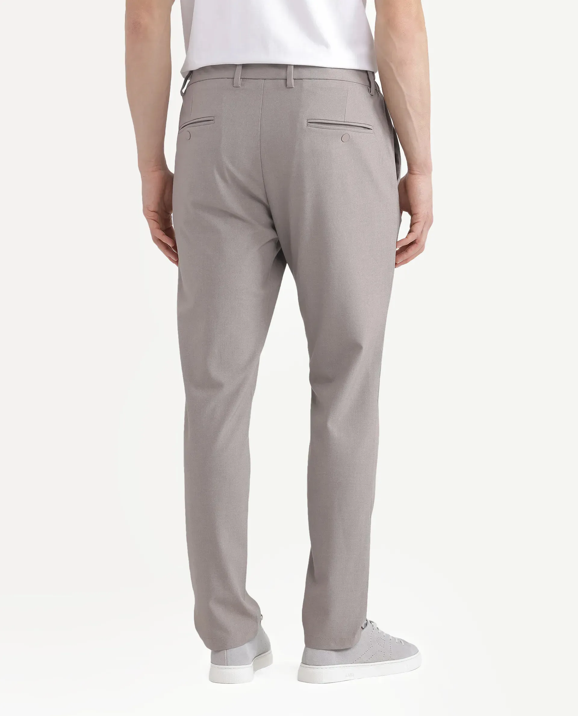 Rare Rabbit Men Travel-Stk Dark Beige Polyester Fabric Button And Zip Closure Closure Plain Trouser - Image 8
