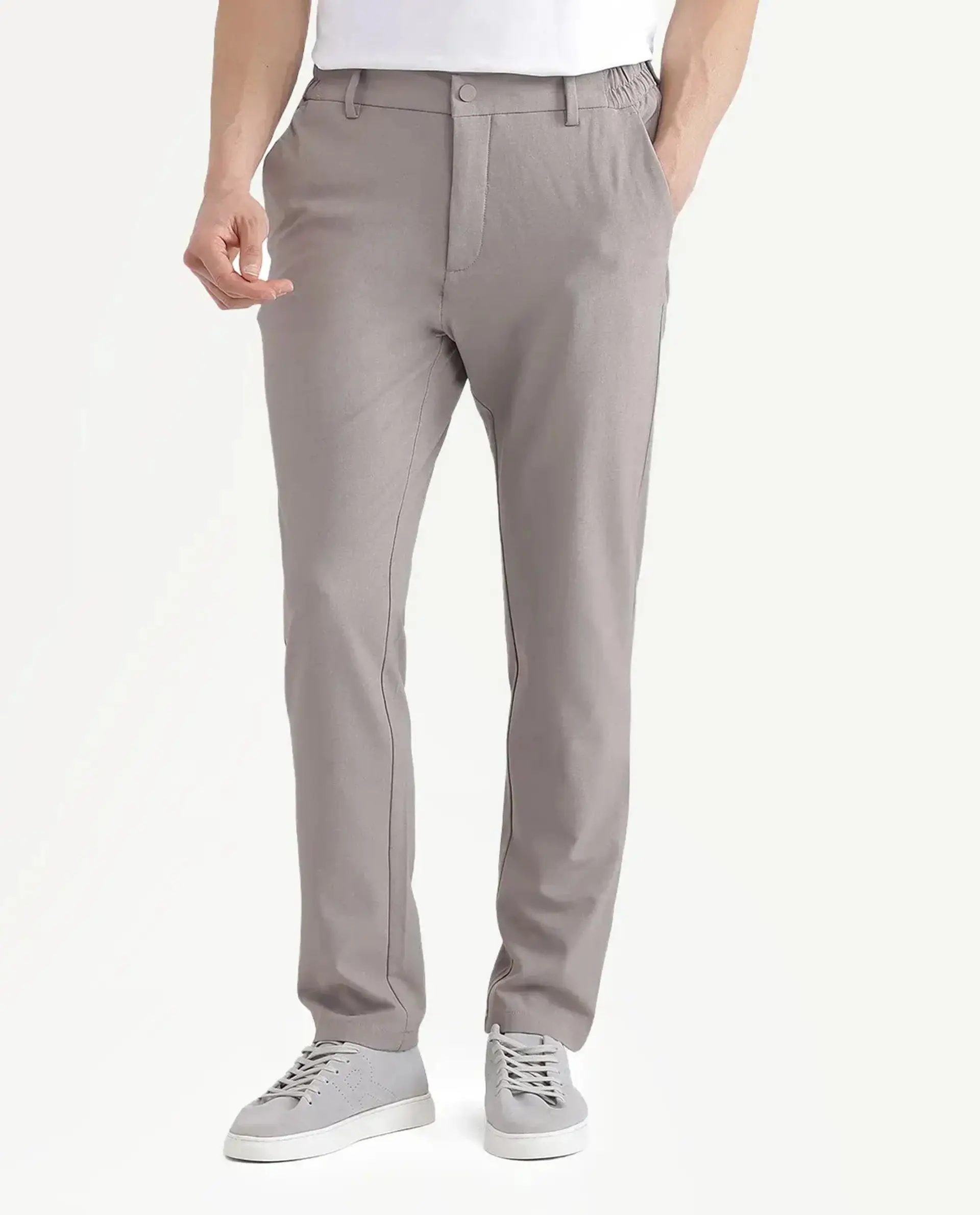 Rare Rabbit Men Travel-Stk Dark Beige Polyester Fabric Button And Zip Closure Closure Plain Trouser - Image 9
