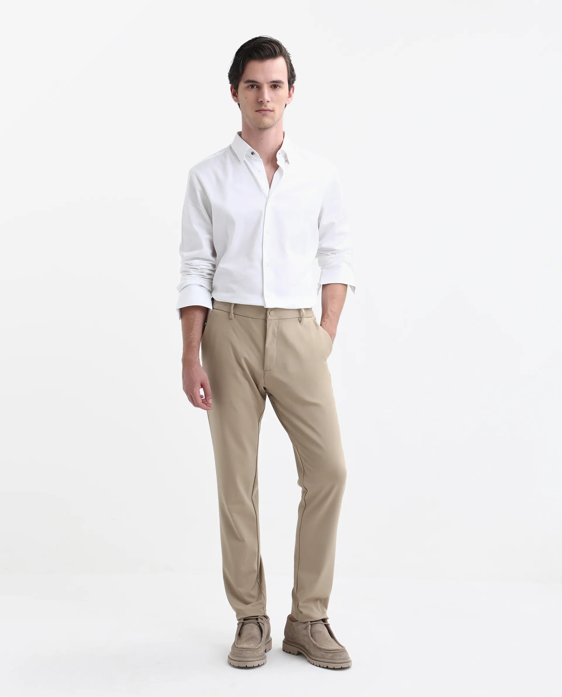 Rare Rabbit Men's Travel-Stk Light Beige Polyester Blend Plain Regular Fit Trouser - Image 3