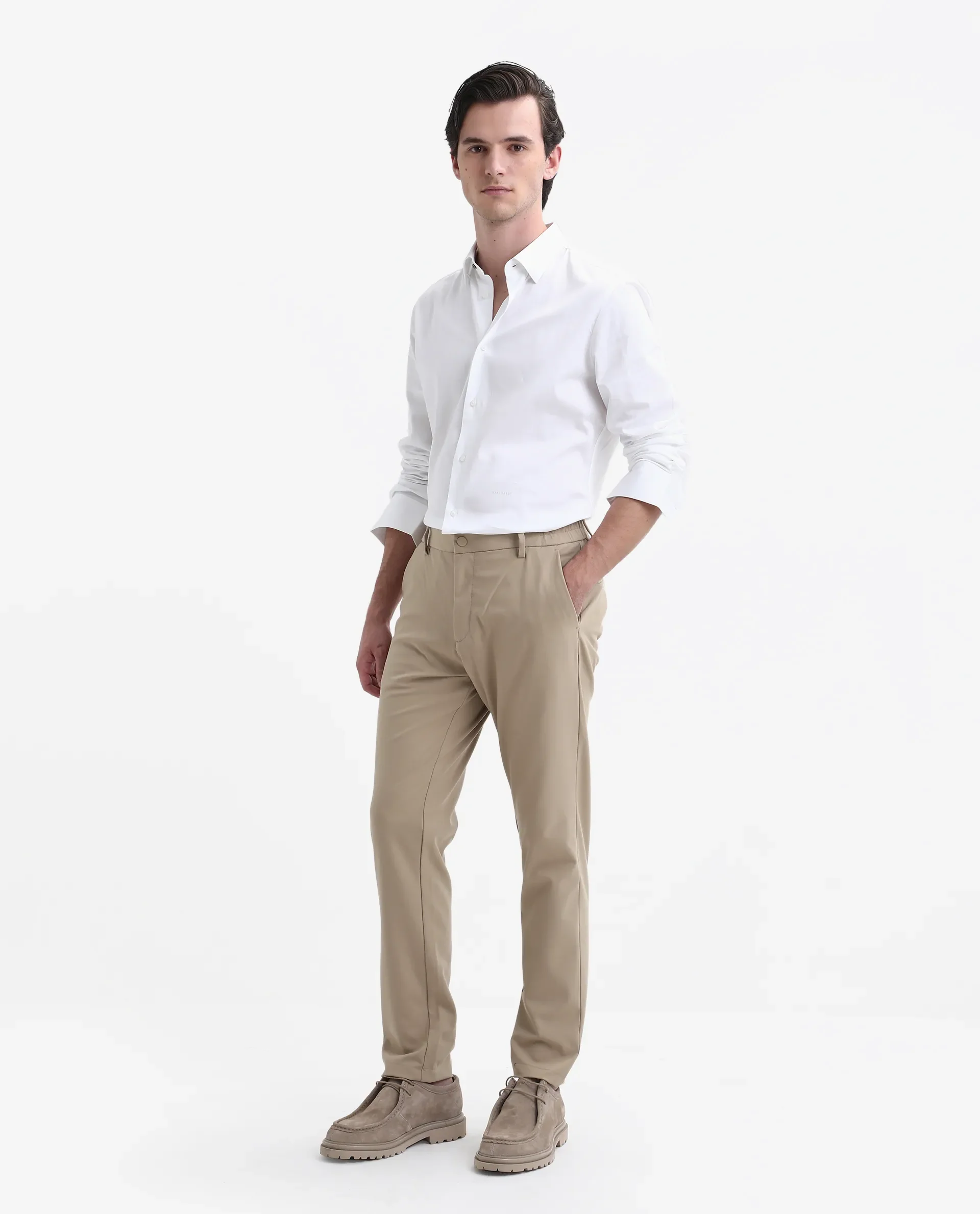 Rare Rabbit Men's Travel-Stk Light Beige Polyester Blend Plain Regular Fit Trouser - Image 4