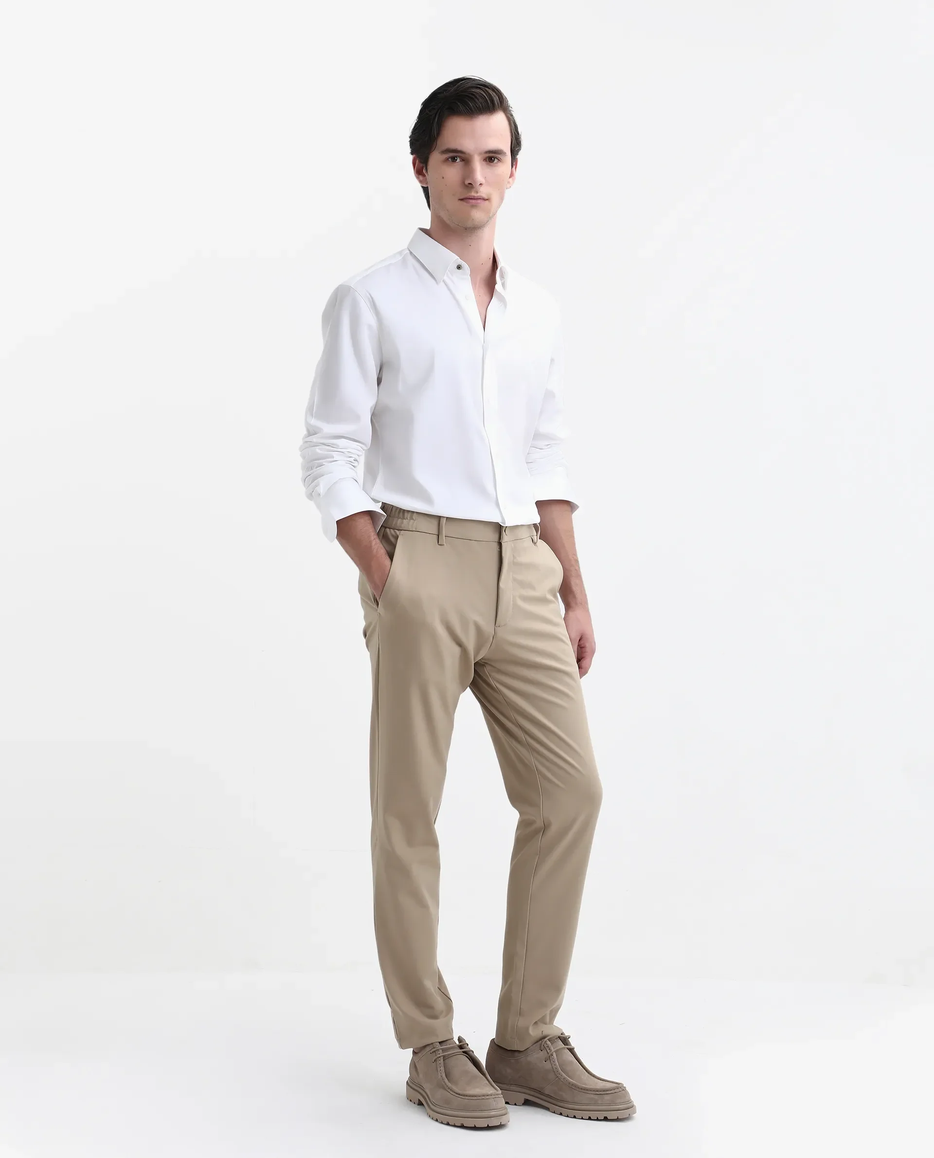 Rare Rabbit Men's Travel-Stk Light Beige Polyester Blend Plain Regular Fit Trouser - Image 5