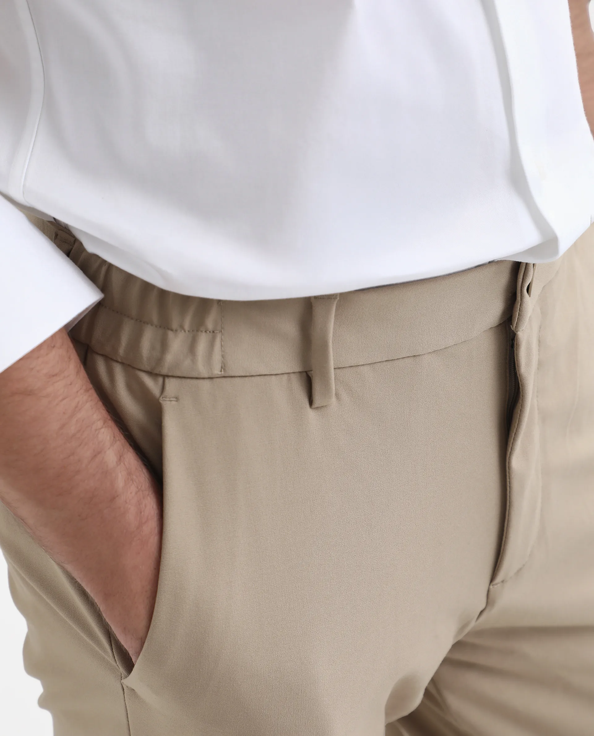 Rare Rabbit Men's Travel-Stk Light Beige Polyester Blend Plain Regular Fit Trouser - Image 6