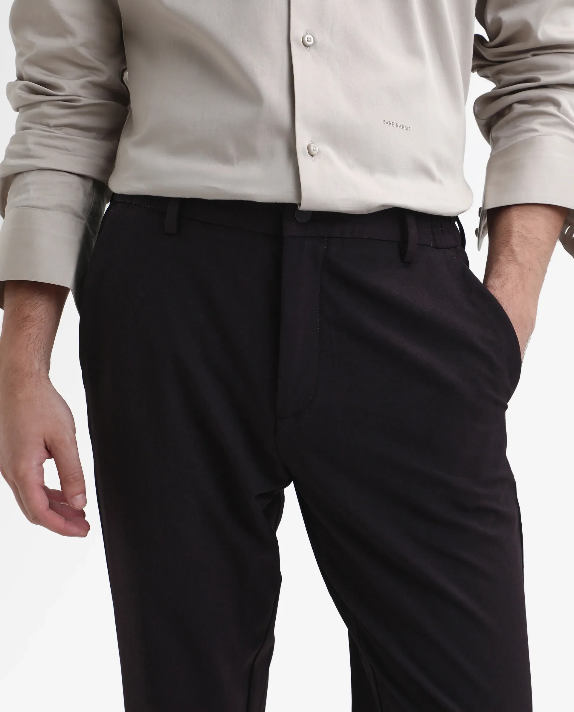 Rare Rabbit Men's Travel-Stk Maroon Polyester Blend Plain Regular Fit Trouser - Image 2