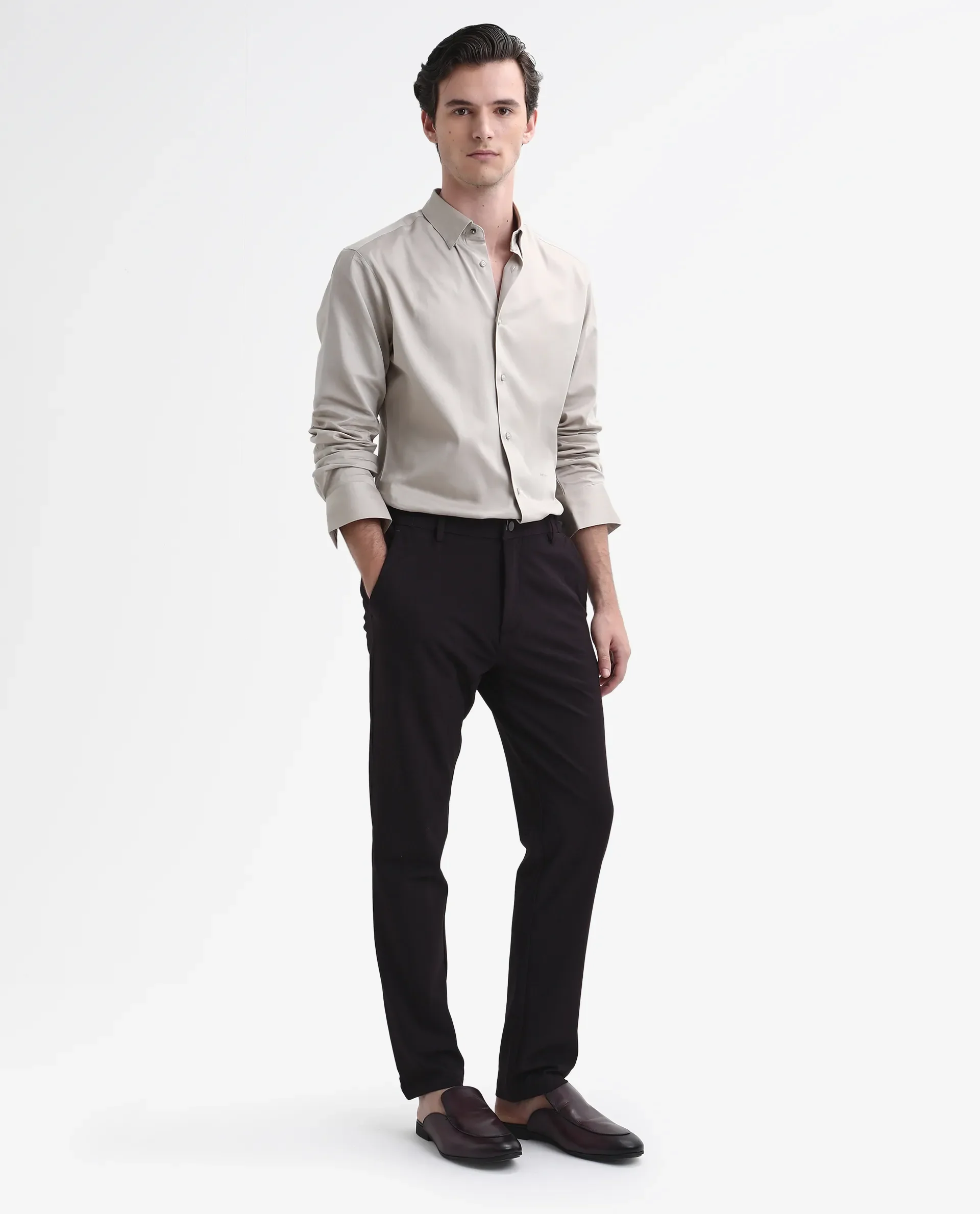 Rare Rabbit Men's Travel-Stk Maroon Polyester Blend Plain Regular Fit Trouser - Image 5