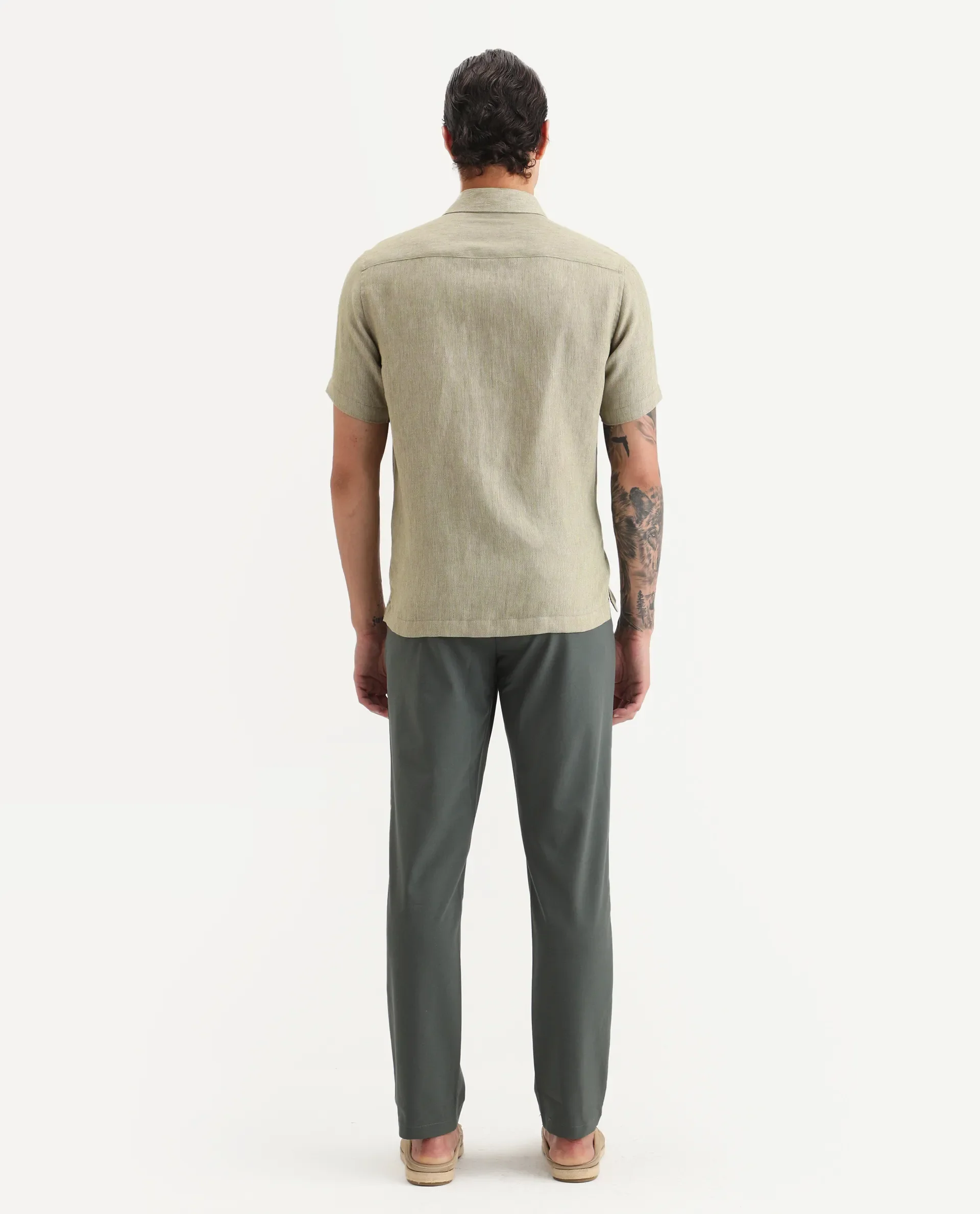 Rare Rabbit Men Travel-Stk Olive Polyester Fabric Button And Zip Closure Closure Plain Trouser - Image 7