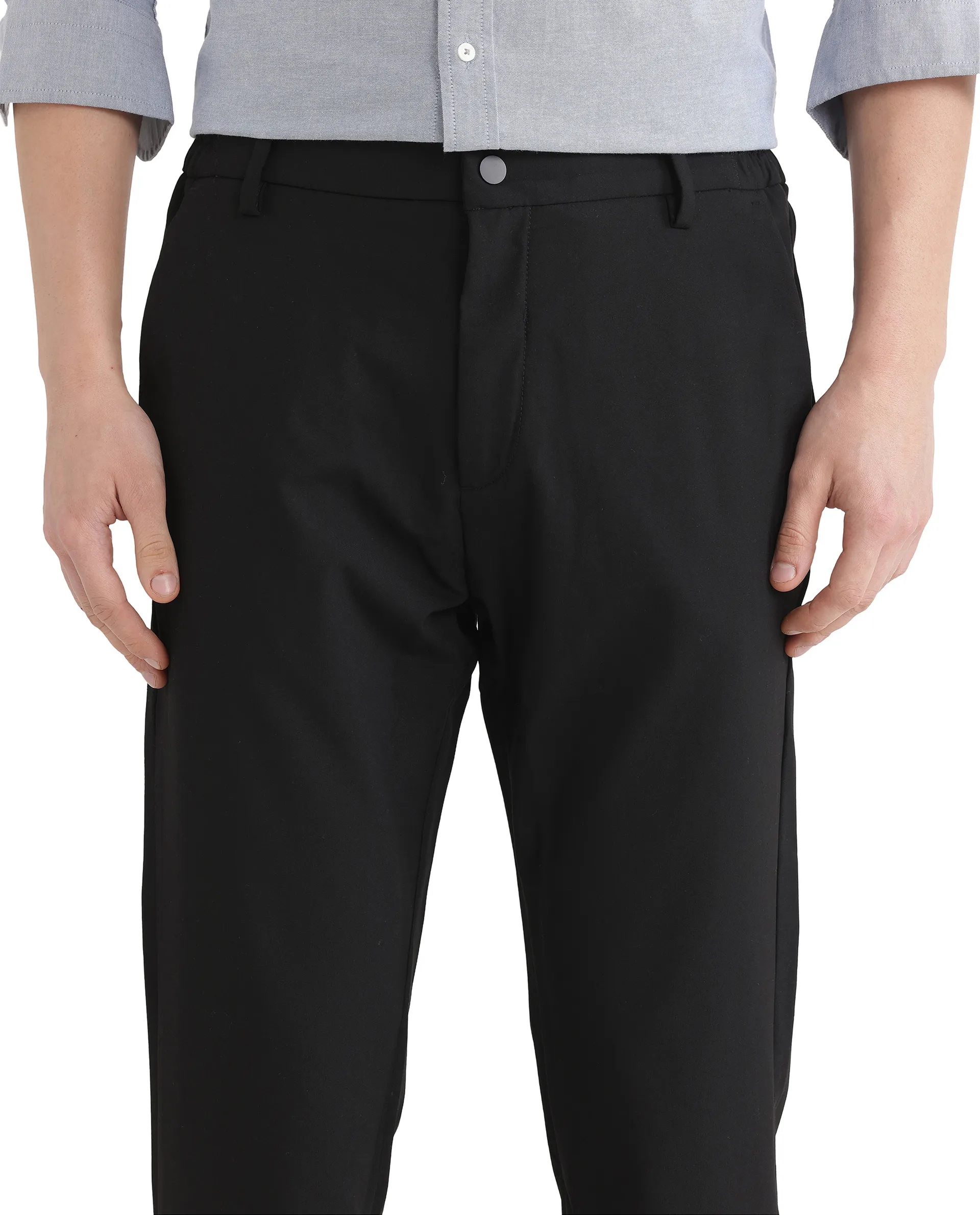 Rare Rabbit Men's Travel Uni Black Polyester Blend Plain Regular Fit Trouser - Image 3