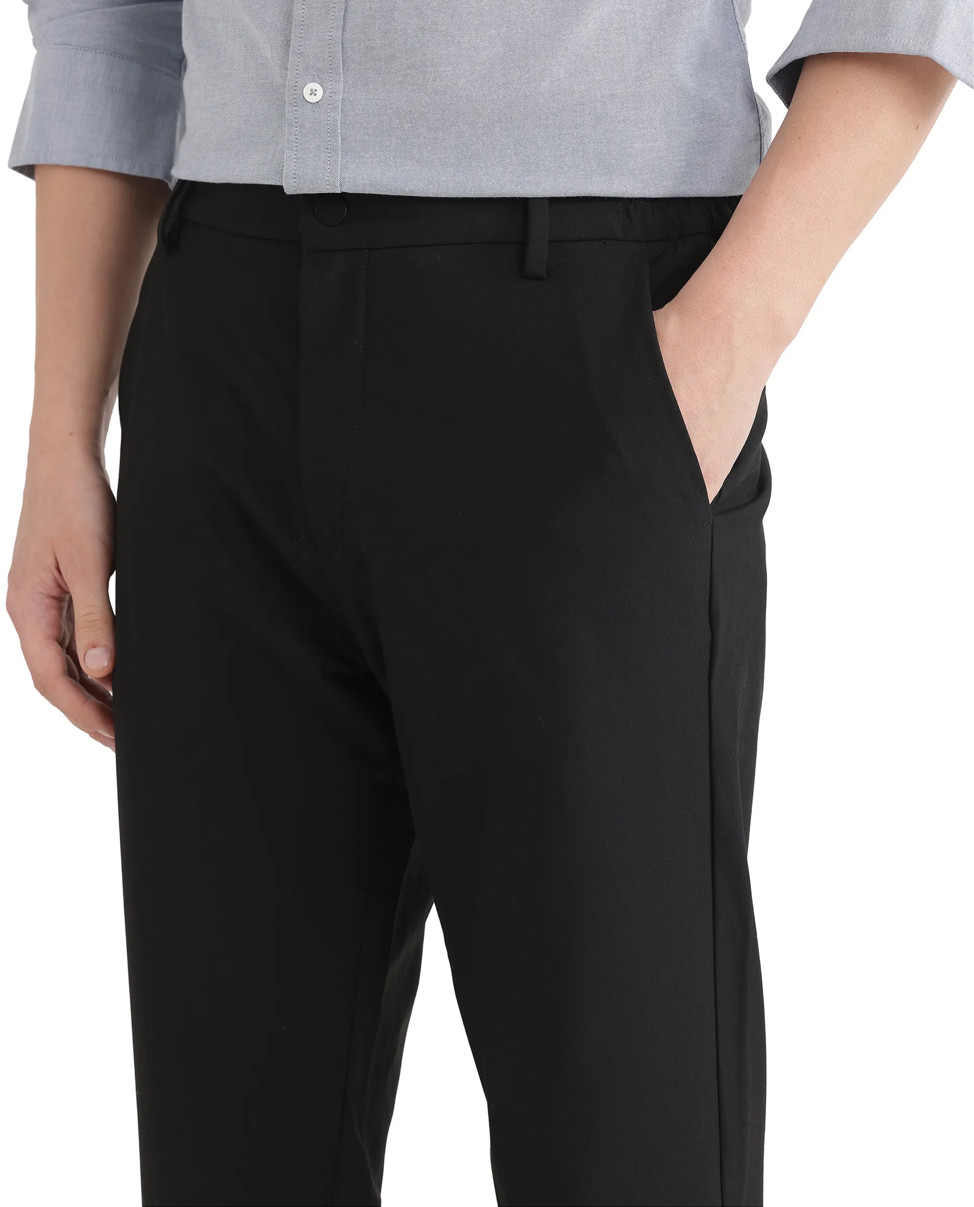 Rare Rabbit Men's Travel Uni Black Polyester Blend Plain Regular Fit Trouser - Image 4