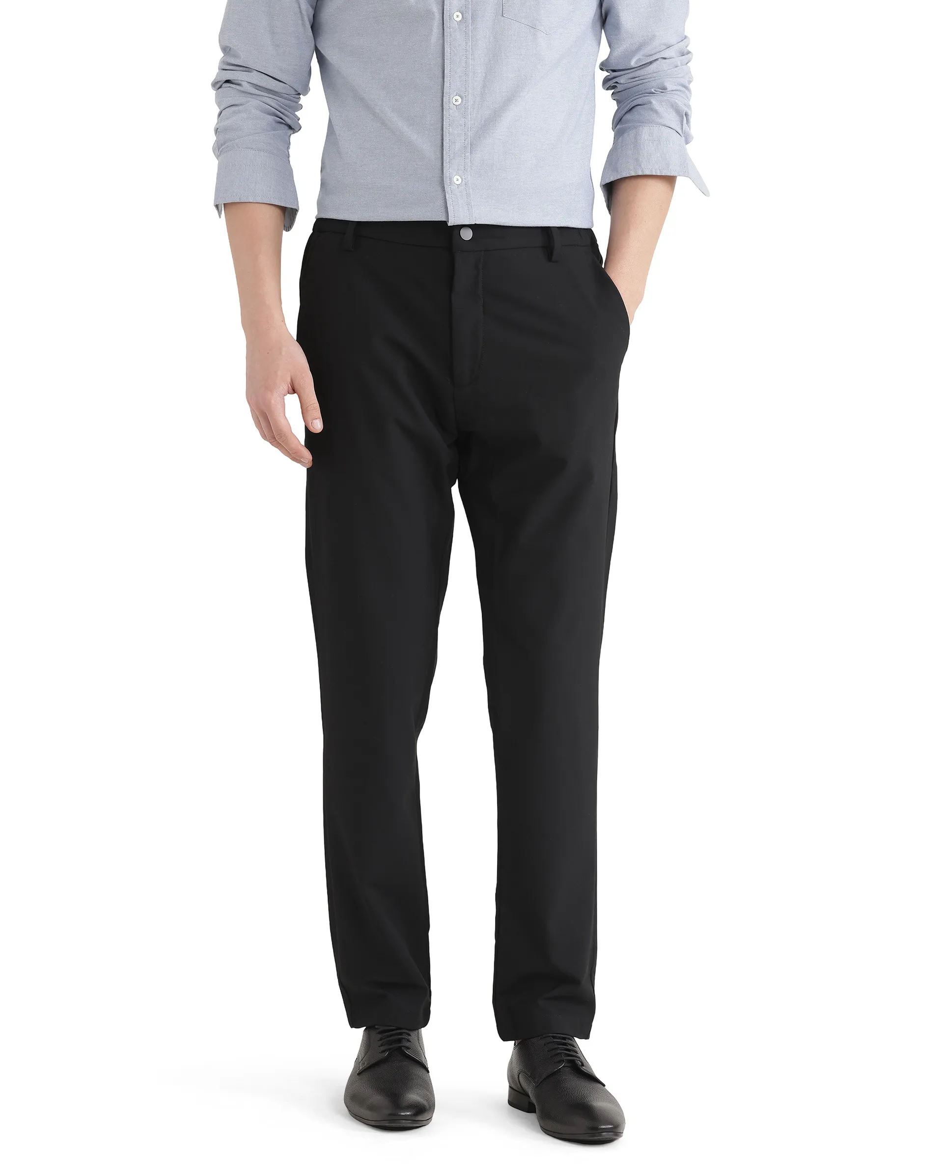 Rare Rabbit Men's Travel Uni Black Polyester Blend Plain Regular Fit Trouser - Image 5