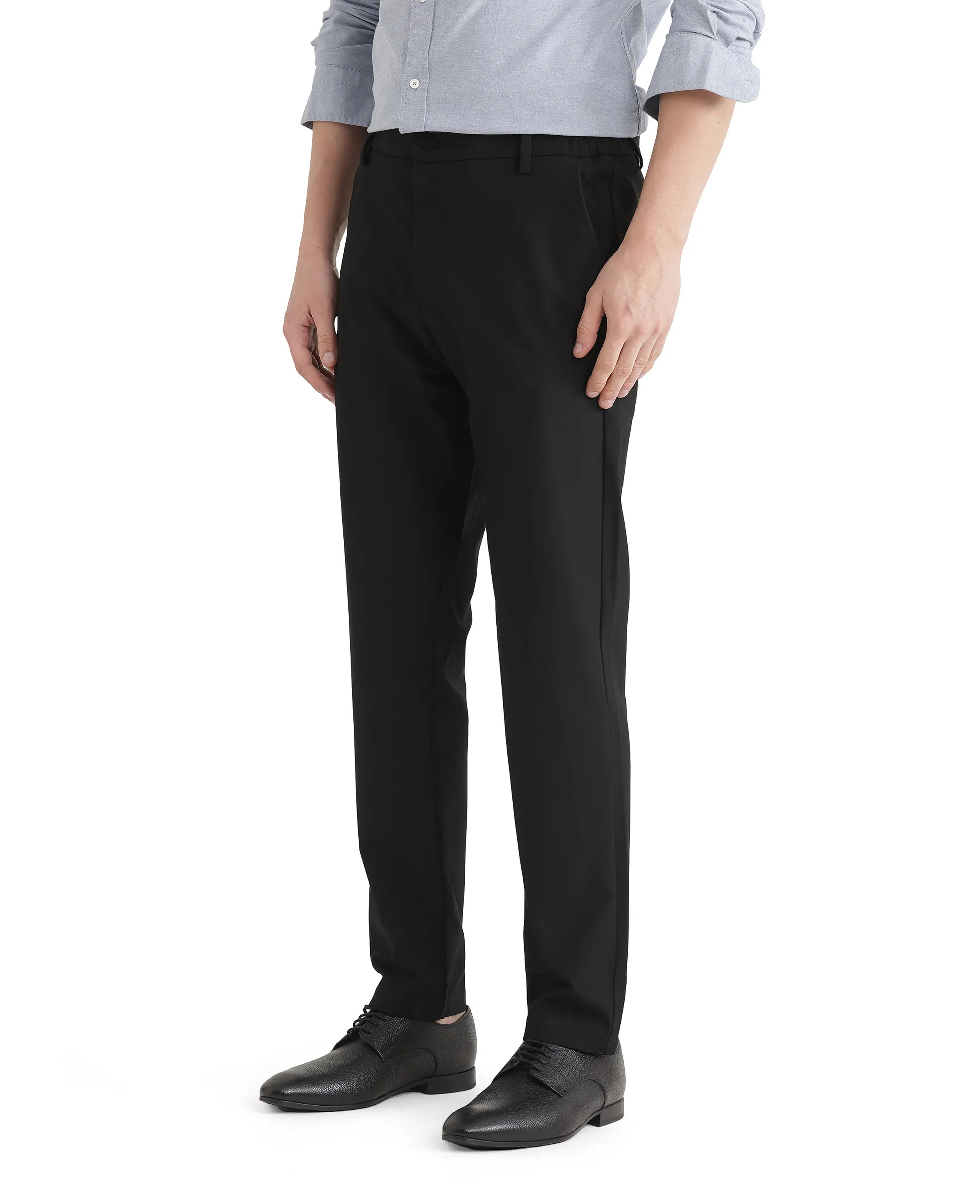 Rare Rabbit Men's Travel Uni Black Polyester Blend Plain Regular Fit Trouser - Image 6