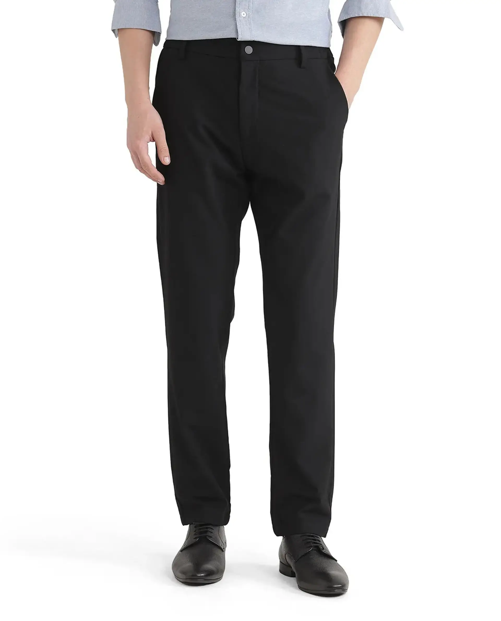 Rare Rabbit Men's Travel Uni Black Polyester Blend Plain Regular Fit Trouser - Image 9