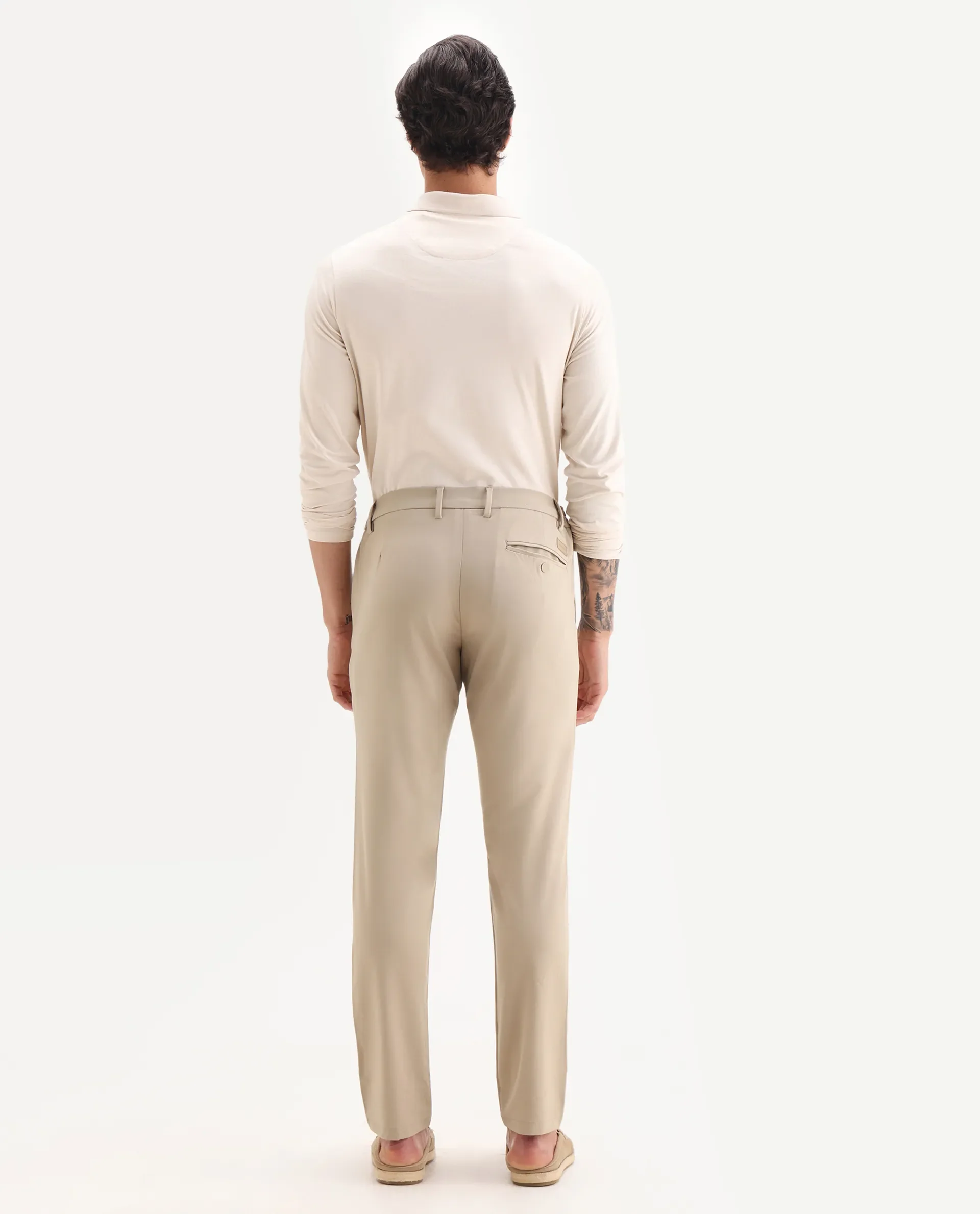 Rare Rabbit Men's Traveller Beige Solid Mid-Rise Regular Fit Trouser - Image 8