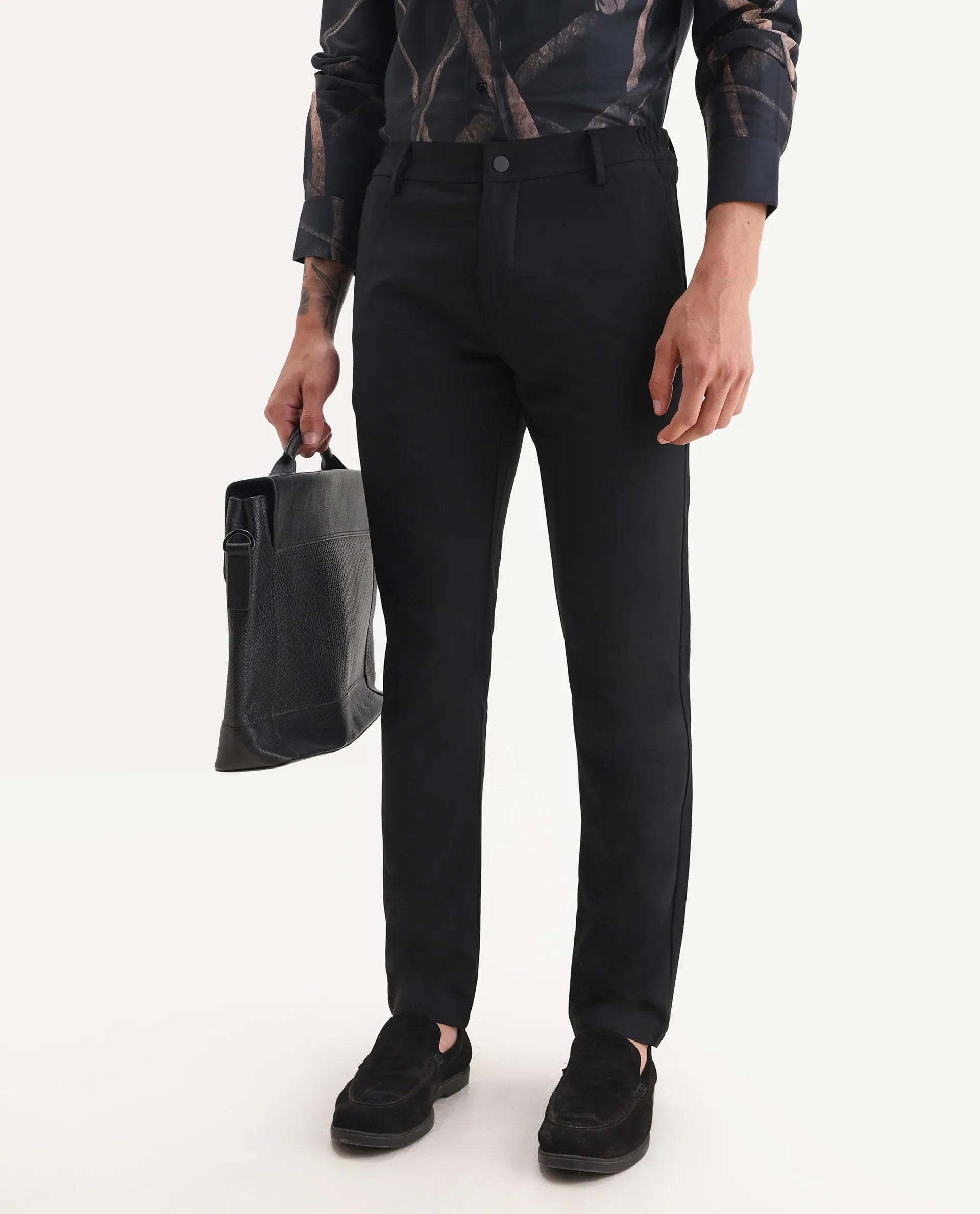 Rare Rabbit Men's Traveller Black Solid Mid-Rise Regular Fit Trouser - Image 2