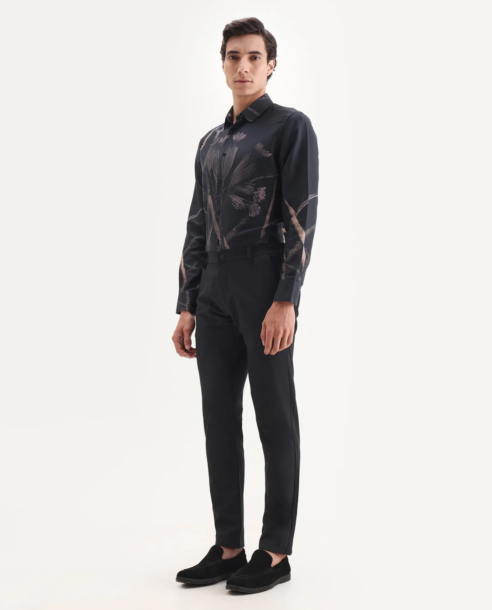 Rare Rabbit Men's Traveller Black Solid Mid-Rise Regular Fit Trouser - Image 4