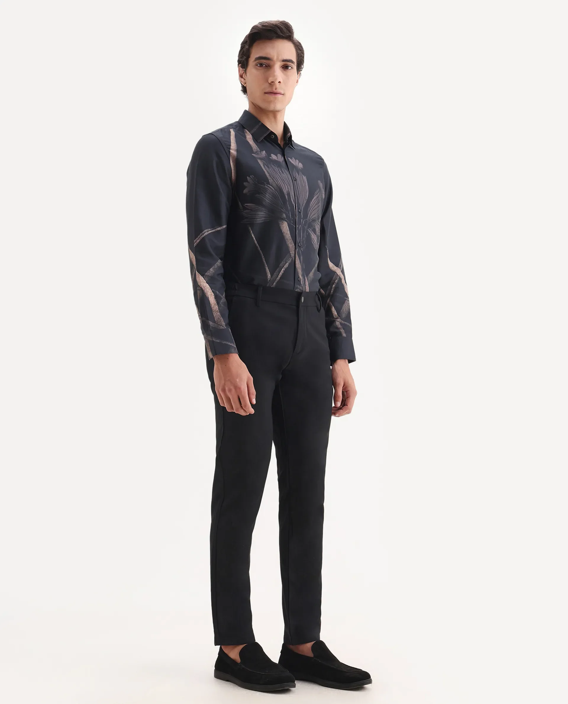 Rare Rabbit Men's Traveller Black Solid Mid-Rise Regular Fit Trouser - Image 5