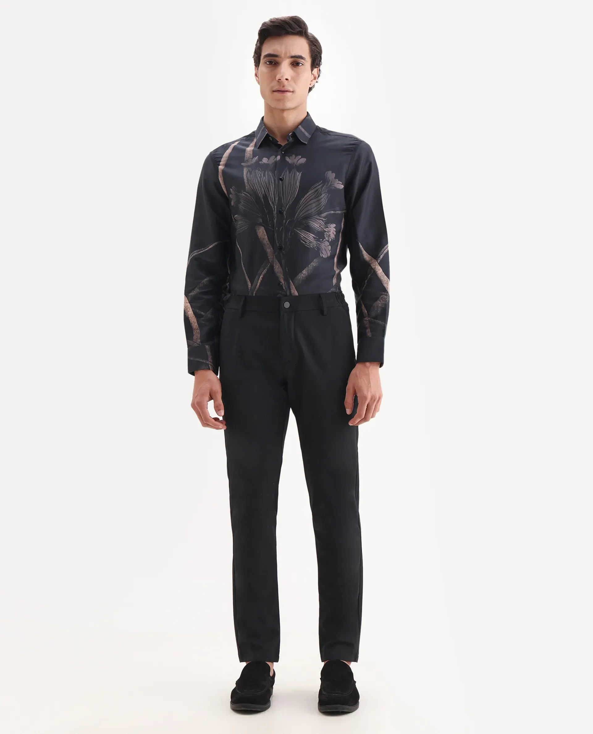 Rare Rabbit Men's Traveller Black Solid Mid-Rise Regular Fit Trouser - Image 6