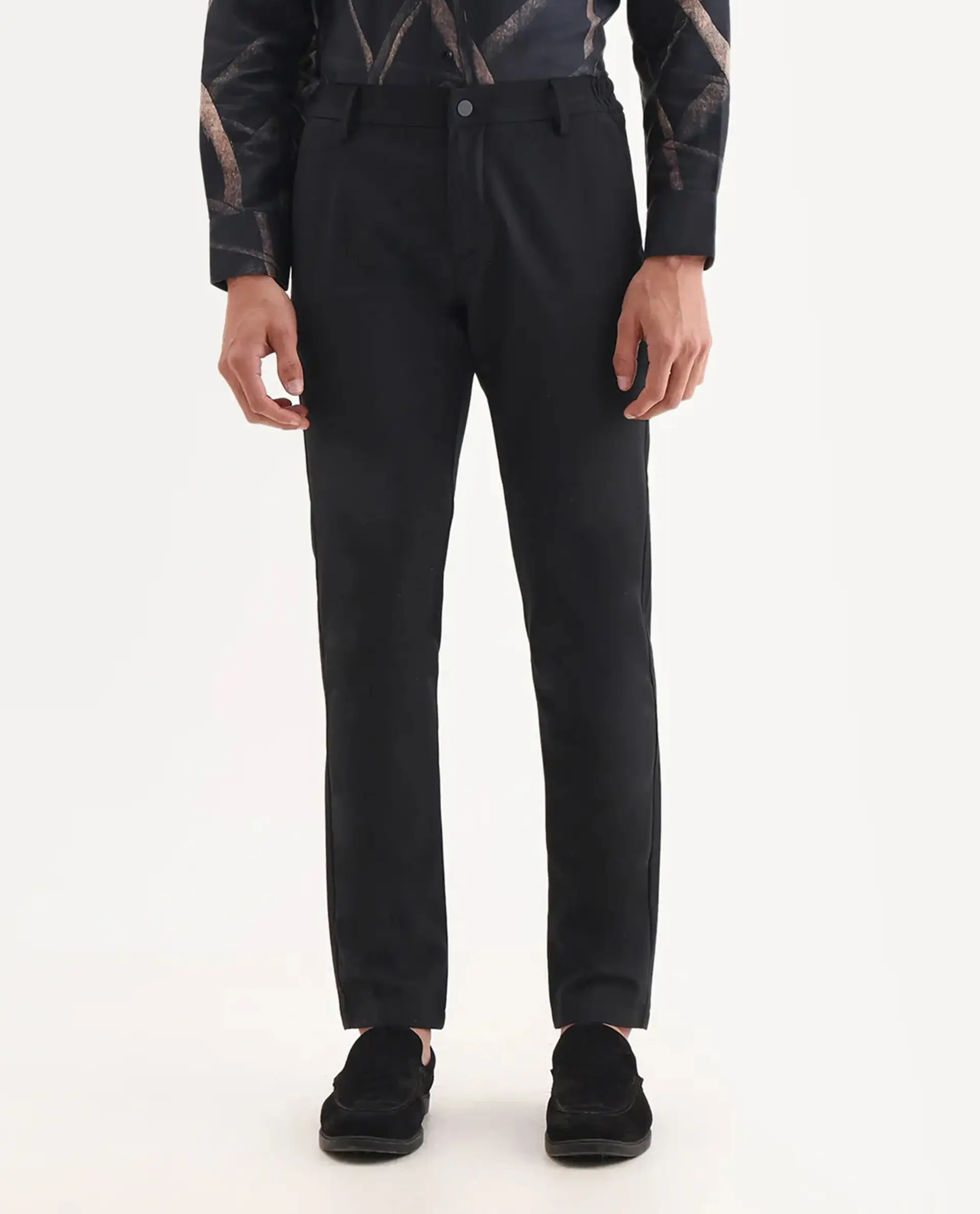 Rare Rabbit Men's Traveller Black Solid Mid-Rise Regular Fit Trouser - Image 8