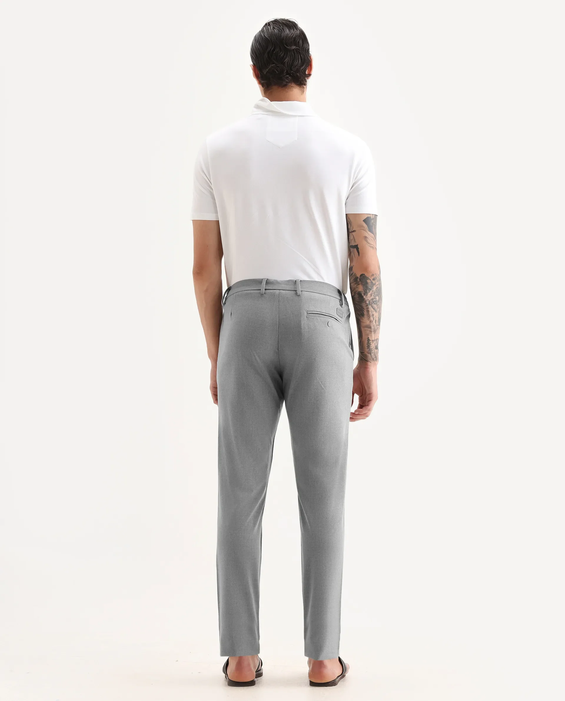 Rare Rabbit Men's Traveller Grey Solid Mid-Rise Regular Fit Trouser - Image 7